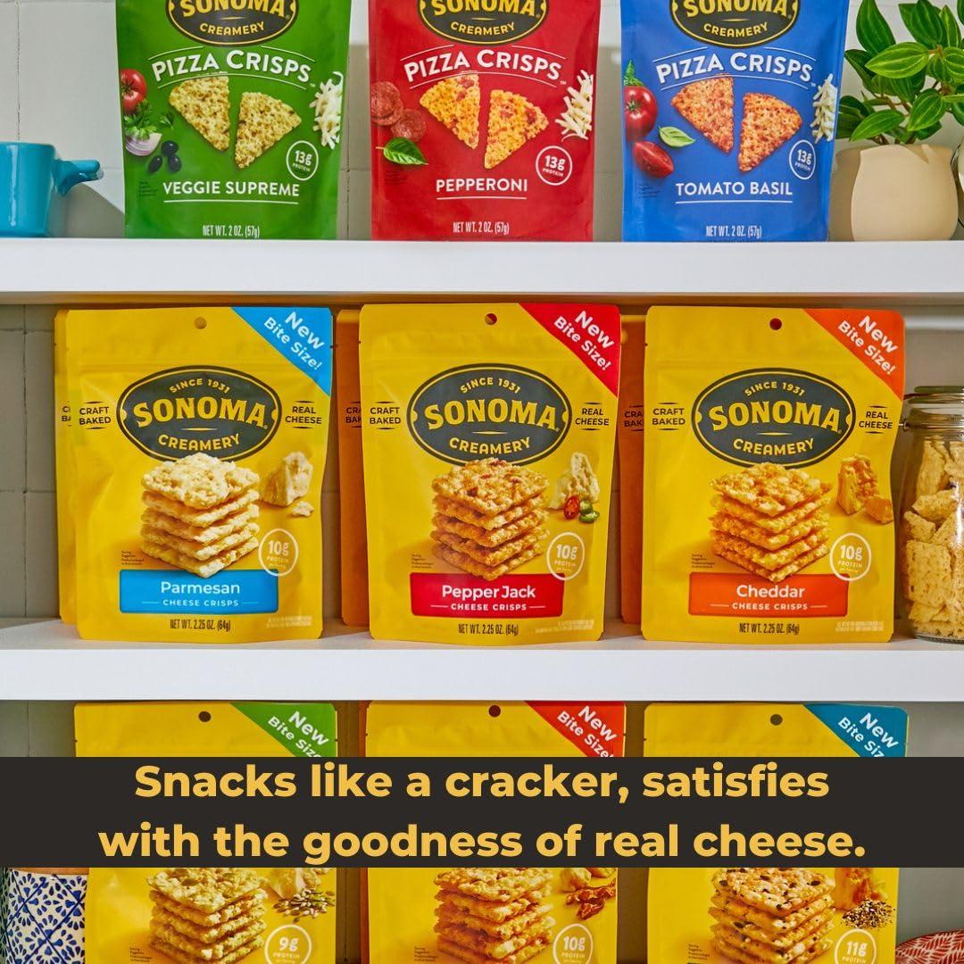 Sonoma Creamery Sonoma Creamery - Pizza Crisps, Pepperoni, 2 Oz (12 Count) | Savory Snack Cracker | High Protein | Low Carb | Gluten Free | Wheat Free |Keto Friendly