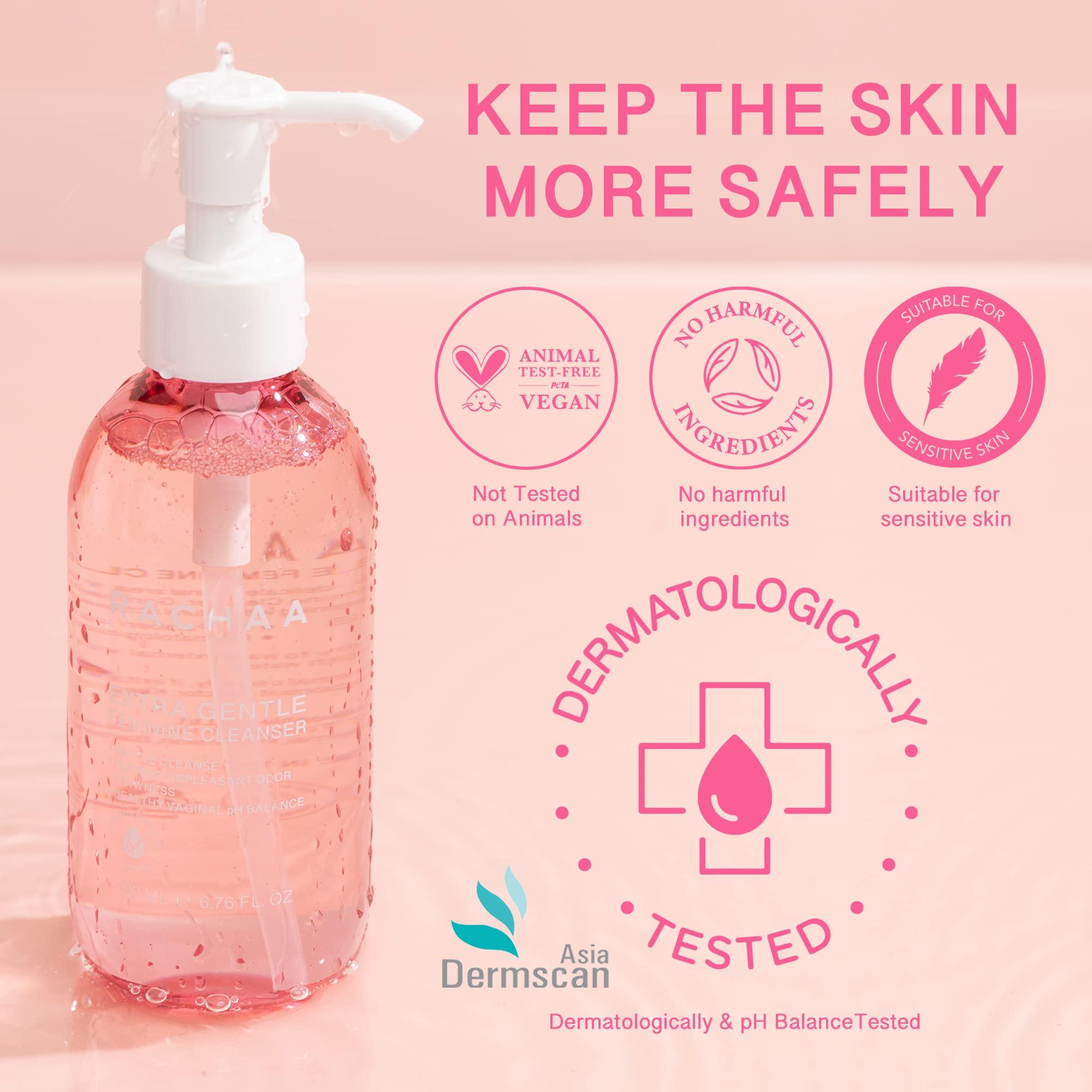 RACHAA RACHAA Feminine Wash for Women - Gentle Daily Intimate Cleanser for Lightening, Moisturizing, Cleansing with Vitamin C, Tea Tree Oil & Lactic Acid - Sensitive, Hypoallergenic & pH Balance, 6.76 FL.Oz