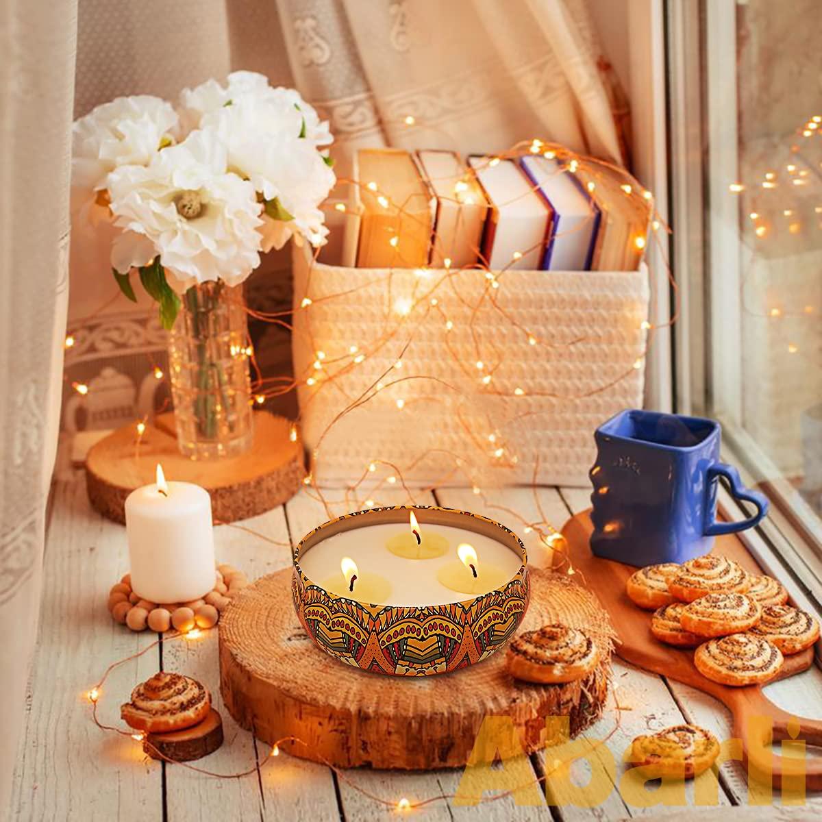 Abarli Abarli Citronella Candle Outdoor Large 3 Wick 13.5oz Soy Wax with Cover for Patio Porch, 75 Hour Burn, Blue and White, Citronella Candle