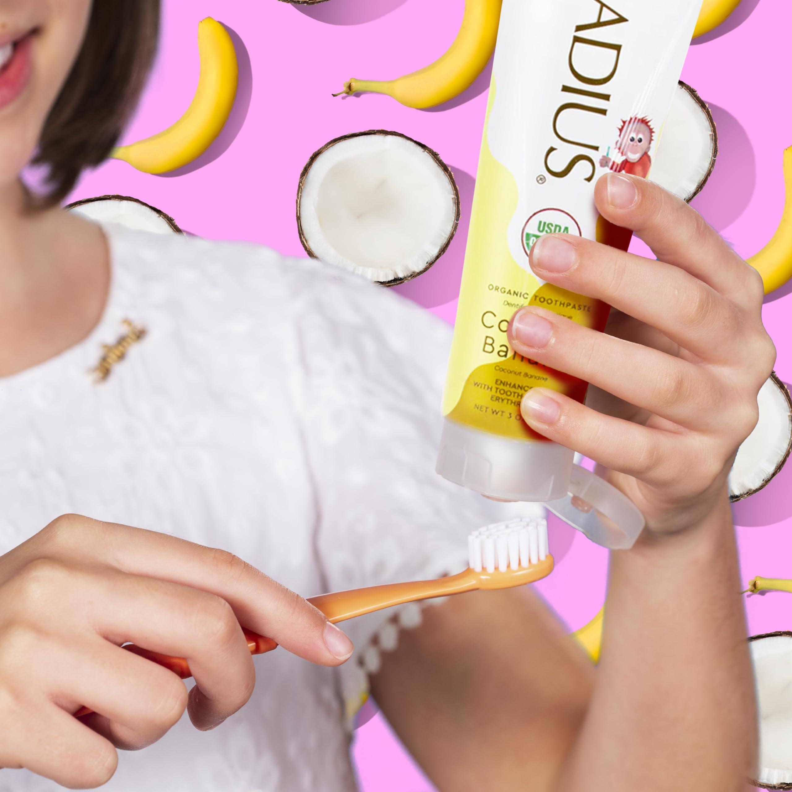 RADIUS RADIUS USDA Organic Kids Toothpaste 3oz Non Toxic Chemical-Free Gluten-Free Designed to Improve Gum Health for Children's 6 Months and Up - Coconut Banana - Pack of 3
