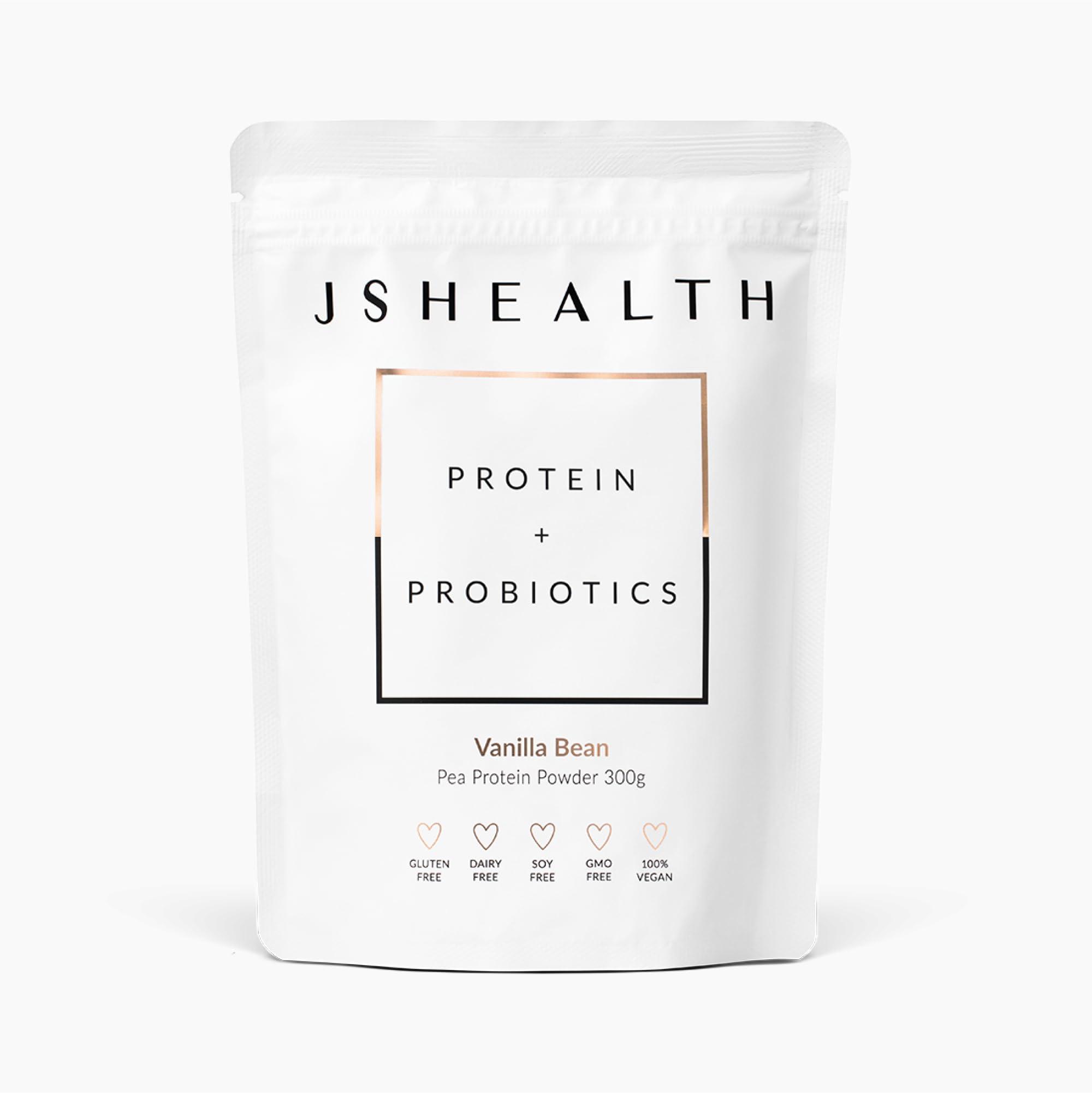 JSHealth JSHealth Vegan Pea Protein Powder with Probiotics - Vanilla Bean Flavor - Gluten Free, Non GMO, Plant Based Protein Drink Mix, 300g