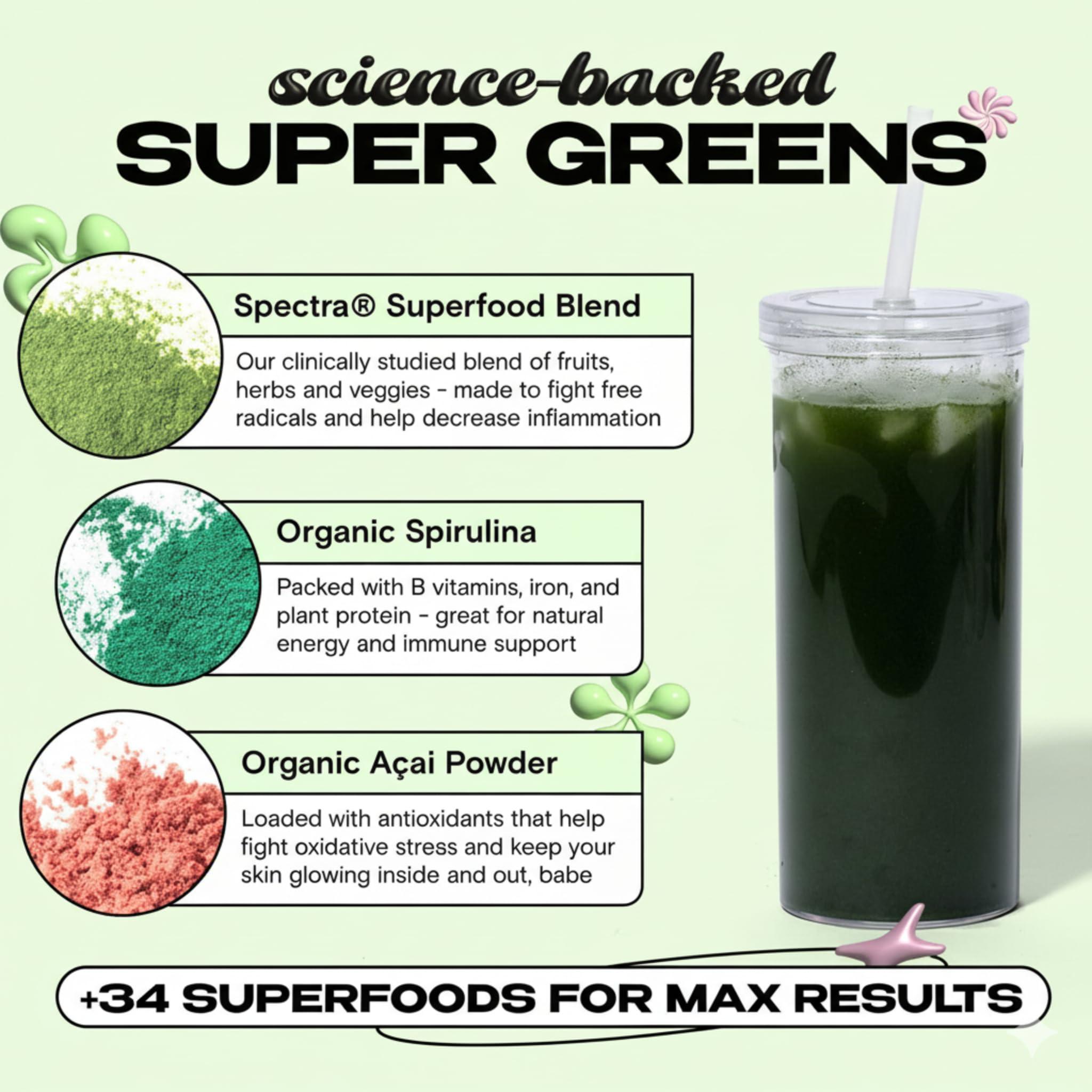 Kiala Nutrition Kiala Nutrition Super Greens, Organic Greens Powder with Spirulina & Chlorella for Digestion, Gut Health, Immunity & Energy, Gluten Free, Vegan, Daily Support for Women, Watermelon Slush, 30 Servings