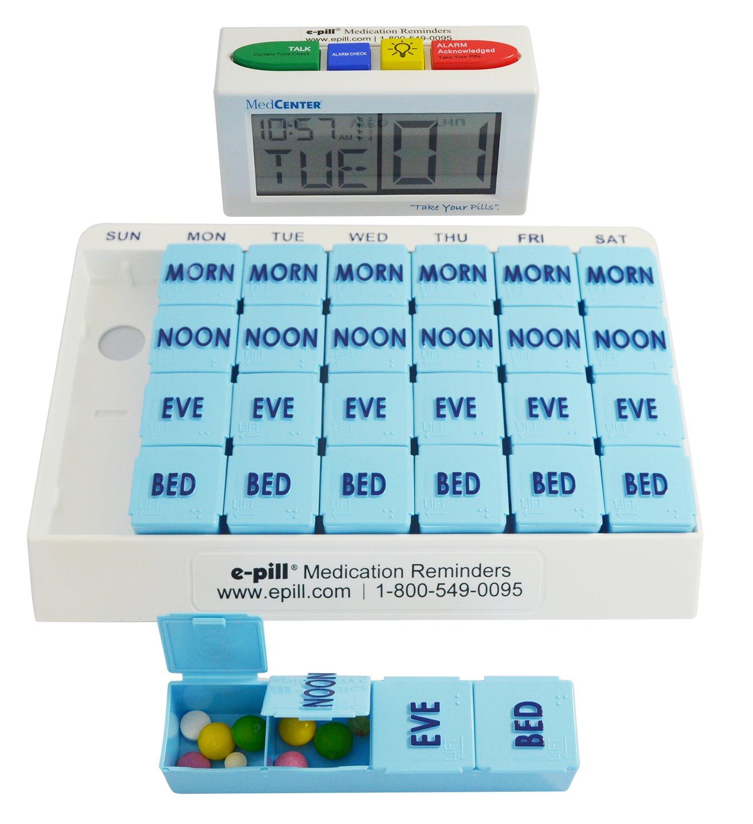 e-pill Medication Reminders e-Pill 4 Times a Day x 7 Day Large Weekly Pill Organizer, Vitamin, and Medicine Pillbox - with 4 Alarm Talking Reminder