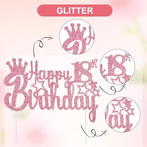 BEISHIDA BEISHIDA 18th Happy Birthday Cake Topper, Pink Rose Gold Birthday Cake Decoration for Girls Women\'s Princess 18th Birthday Decoration Anniversary Party Decorations