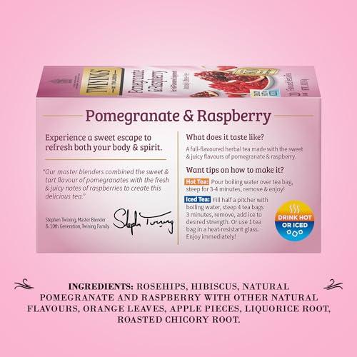 Twinings Twinings Pomegranate & Raspberry Tea - Naturally Caffeine-Free Herbal Tea Bags Individually Wrapped, 20 Count