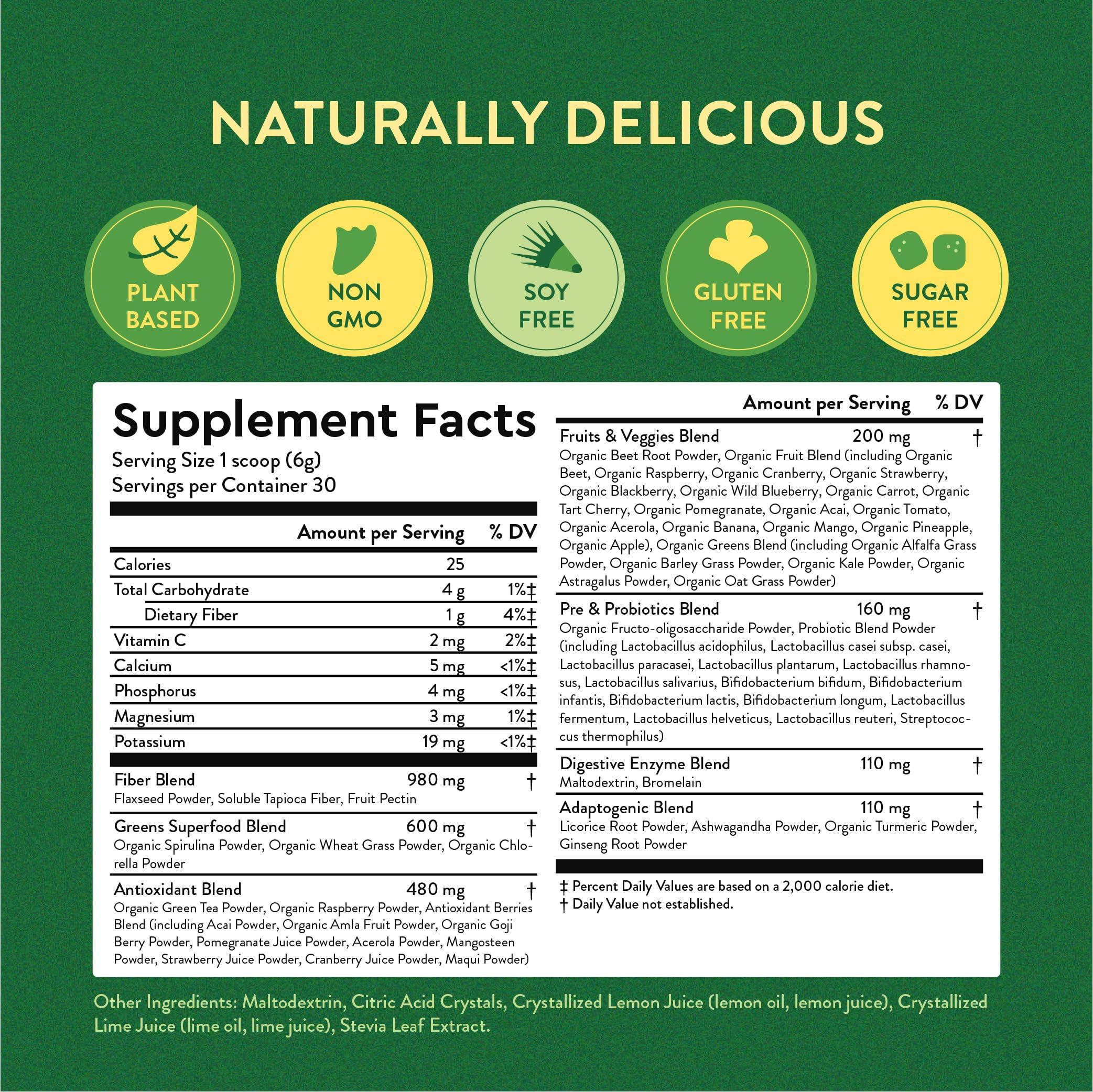 360 Nutrition 360 Nutrition Blends with Benefits Super Greens Powder w/Probiotics, Digestive Enzymes, Sugar & Gluten Free, Plant Based Superfood Drink Mix for Gut Health, Bloating, Immunity, Overall Health, 6.35 oz