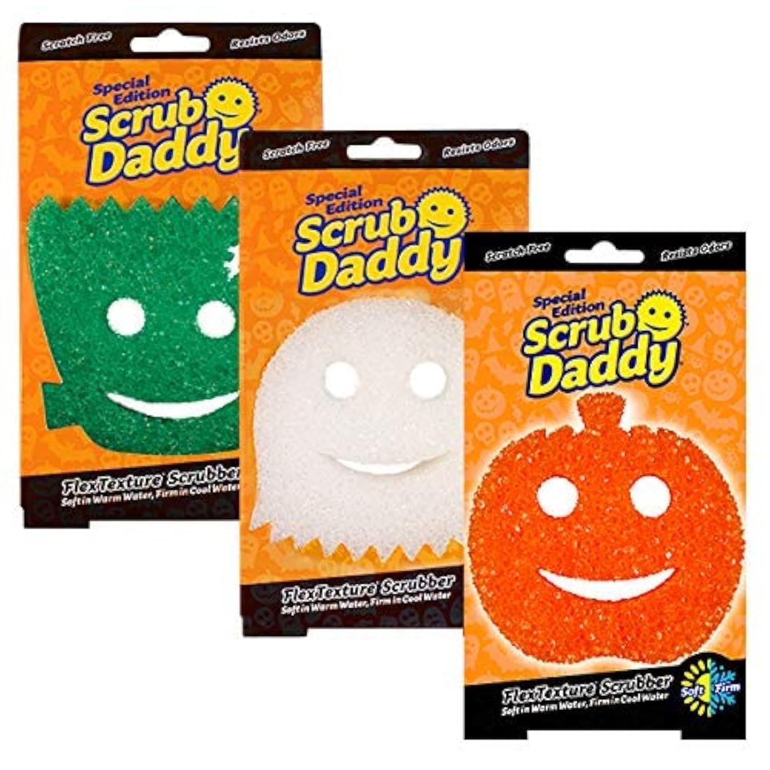 Scrub Daddy Scrub Daddy Halloween Scrubber, Cleaning Sponges for Washing Up, Dish, Kitchen Sponge, Non Scratch Multi-Use Scrubbing, FlexTexture Firm & Soft Design, Dishwashing Safe, 3-Pack