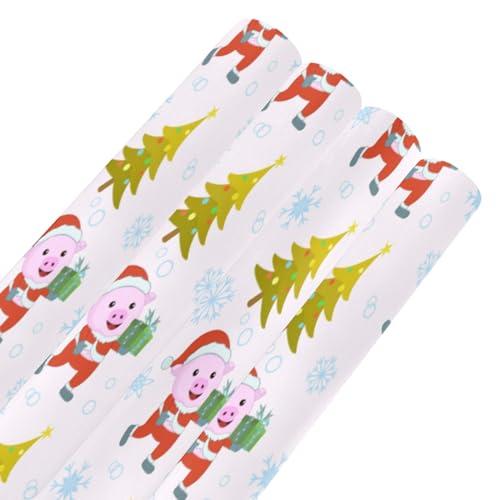 OTVEE OTVEE 4 Rolls Gift Wrap Paper Roll,Cute Pig and Christmas Tree Design Gift Wrap Wrapping Paper for Birthdays, Graduations, Father\'s Day, Baby Showers, Halloween, Christmas, 58x22.8 in Per Roll