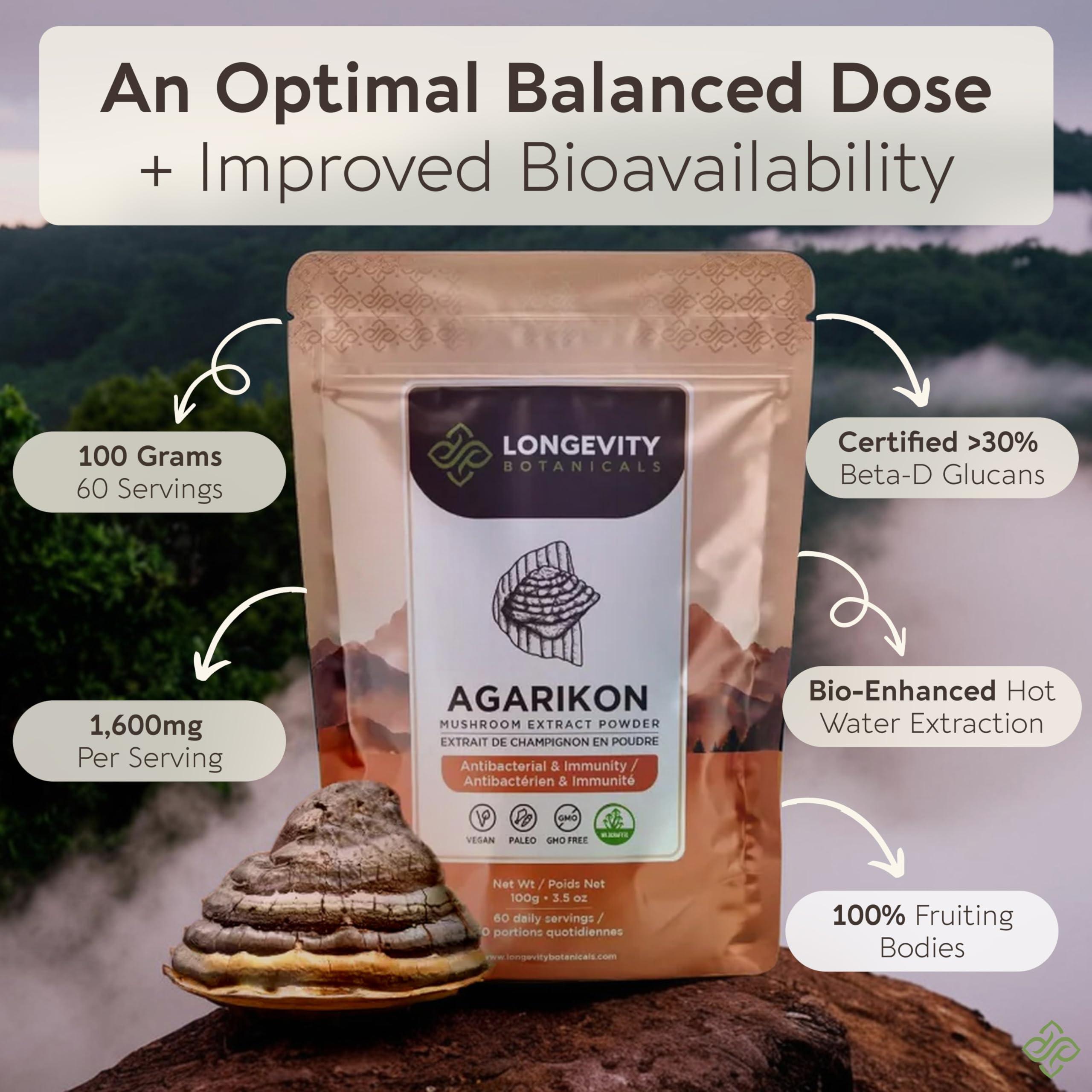 Longevity Botanicals Longevity Botanicals - Wildcrafted Agarikon Mushroom Powder - Ultra Concentrated Agarikon Mushroom Supplement - Promotes a Balanced Immune System - 100% Fruiting Body - 100 Grams -