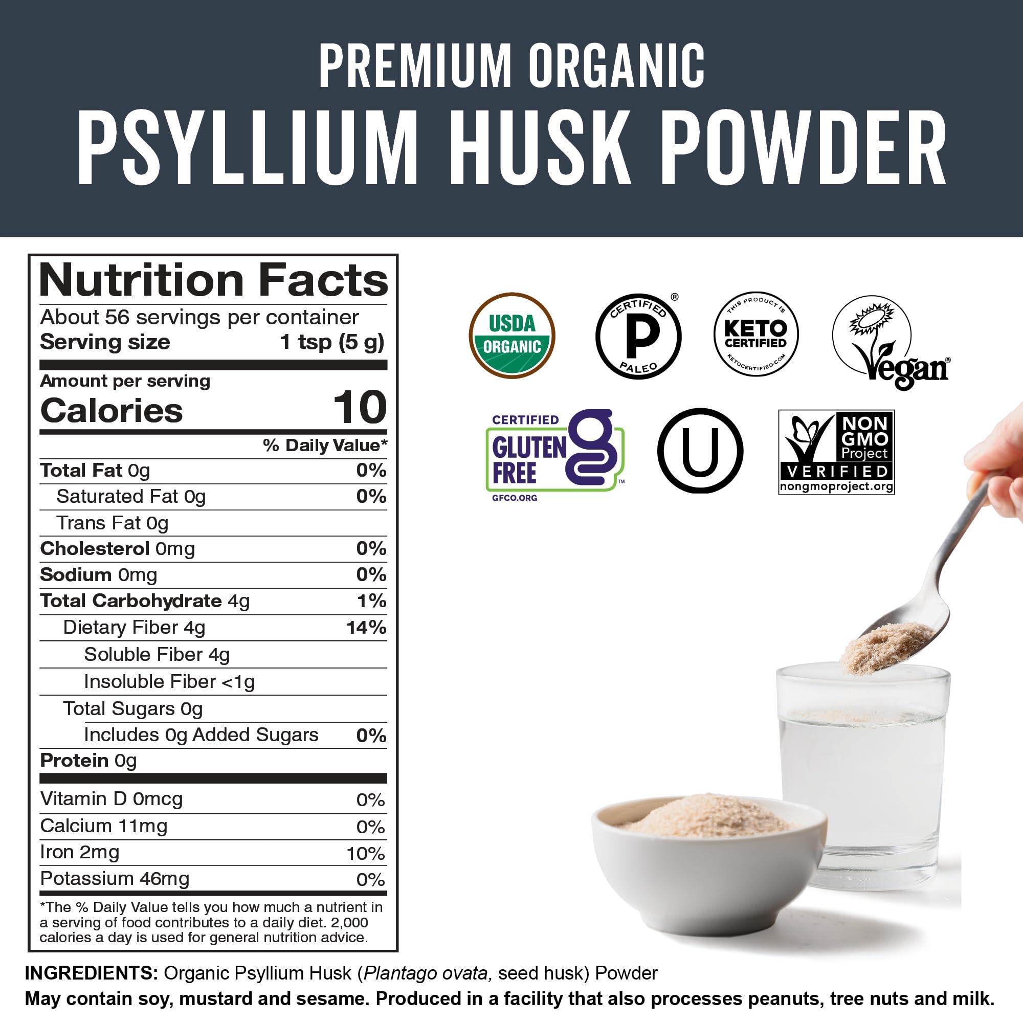 Viva Naturals Viva Naturals Organic Psyllium Husk Powder, 10 oz - Finely Ground, Unflavored Plant Based Superfood - Good Source of Fiber for Gluten-Free Baking, Juices & Smoothies - Certified Vegan, Keto and Paleo
