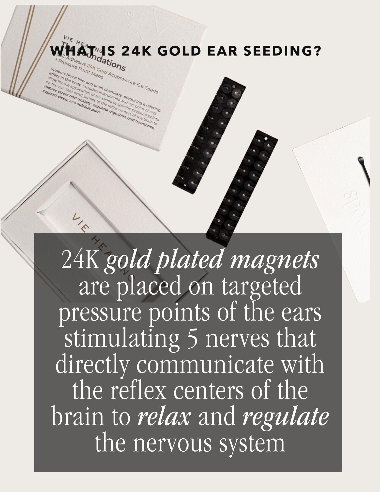 Vie Healing Vie Healing 24k Gold Acupressure Ear Seeds - Reflexology, Ear Seed Chart - Best Ear Seeding Kit - Acupressure Beads - 40+ Solutions & 24k Gold Ear Seeds Acupuncture Kit - Suitable for Adults