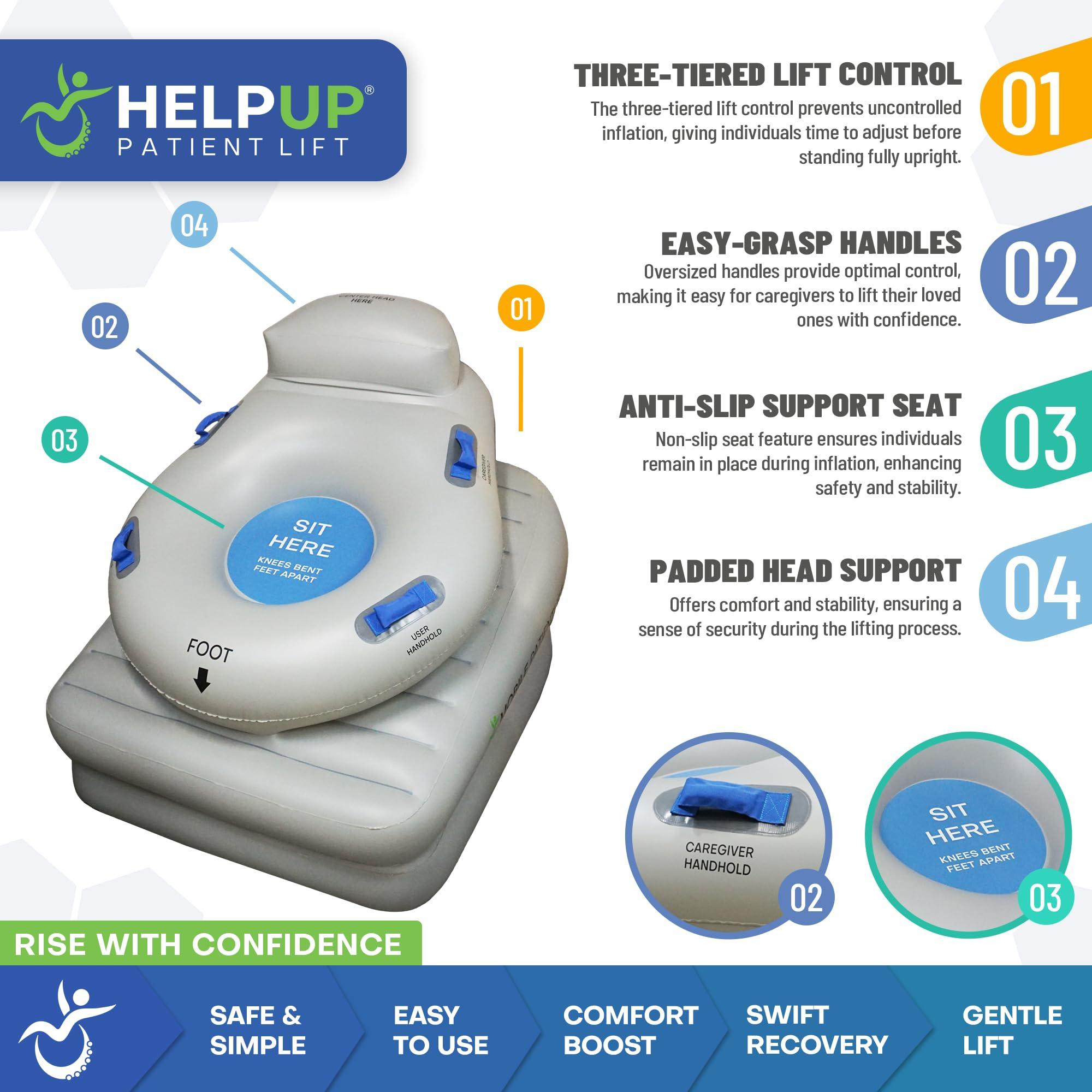 HelpUp HelpUp Inflatable Elderly Floor Assist Fall Recovery Chair Lift with Airlift Technology to Lift Fallen Seniors - Floor to Feet, Included Handheld Stand Aid, Grey - 300 lbs Capacity