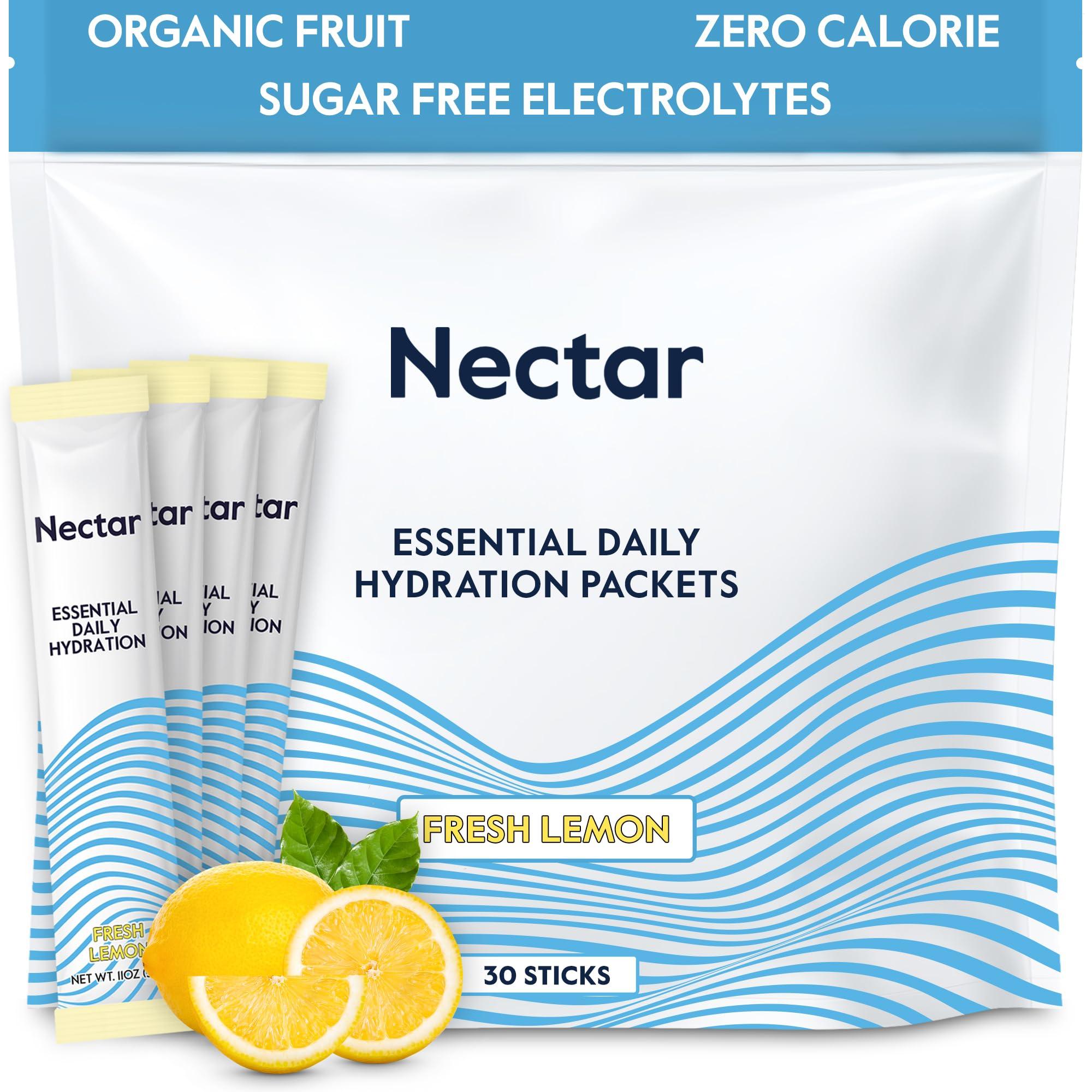 Nectar Nectar Hydration Packets - Electrolytes Powder Packets - No Sugar or Calories - Organic Fruit Liquid Daily IV Hydrate Packets for Dehydration Relief and Rapid Rehydration (Lemon 30 Pack)