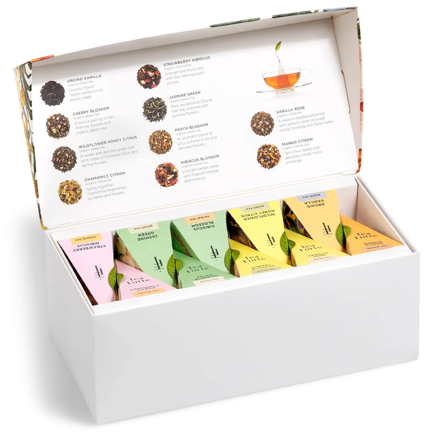 Tea Forte Tea Forte, Jubilee Presentation Sampler Gift Box, Pyramid Infusers With Organic Loose Leaf, Green, Black, White, Herbal Assorted Tea, 1 Count (Pack of 20)