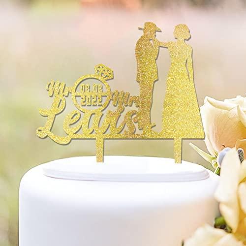 Mousus Glitter Mr Mrs Wedding Cake Toppers Personalized Last Name Wedding Cake Topper Custom Family Name Est Date Cake Topper Anniversary Baptism Cake Topper Engagement Cake Topper Wedding Party Decoration