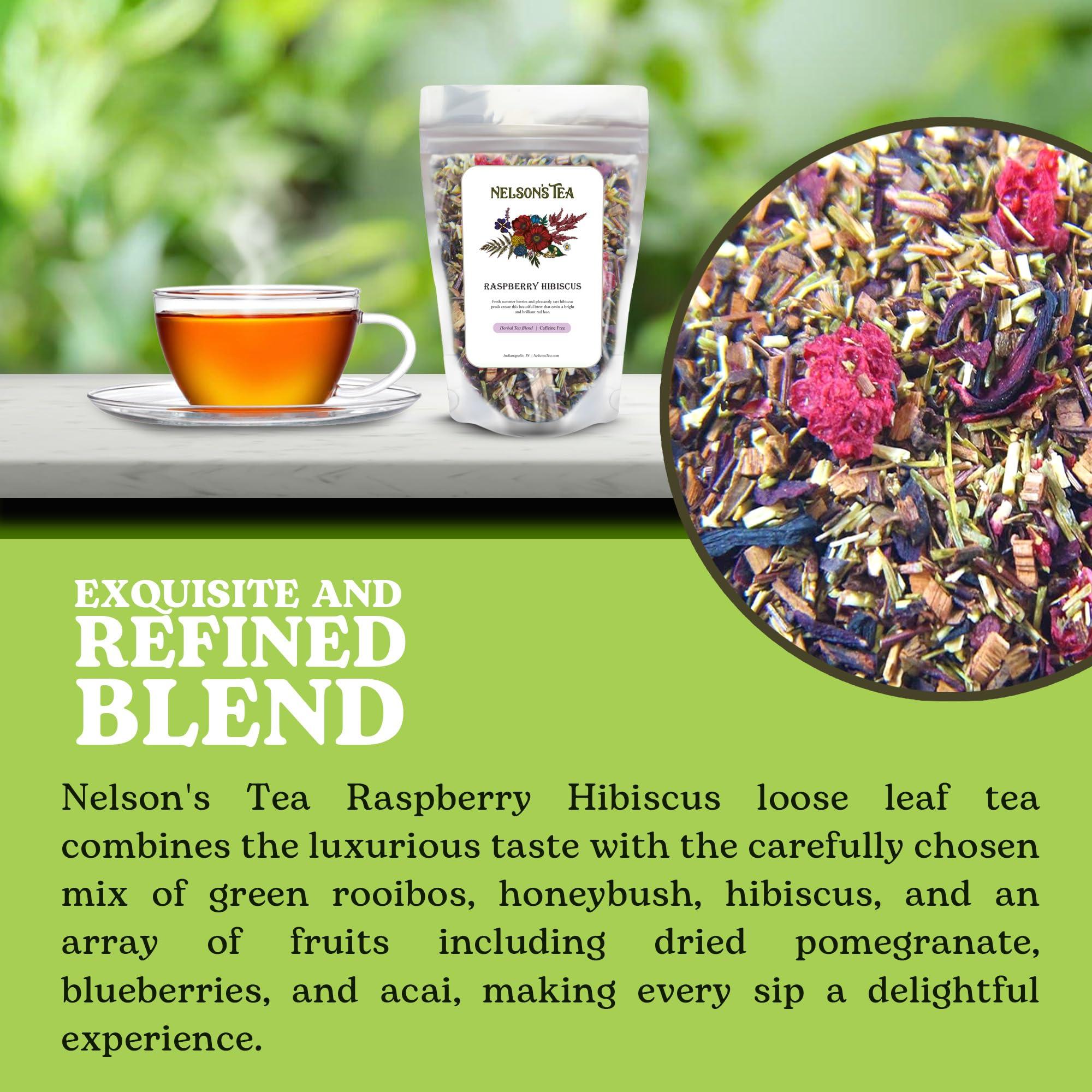 Nelson's Tea Nelson\'s Tea Raspberry Hibiscus Tea - Cut & Sifted Green Rooibos Tea, Honeybush, Dried Raspberries, Acai, and Pomegranate Loose Leaf Tea (2 oz)