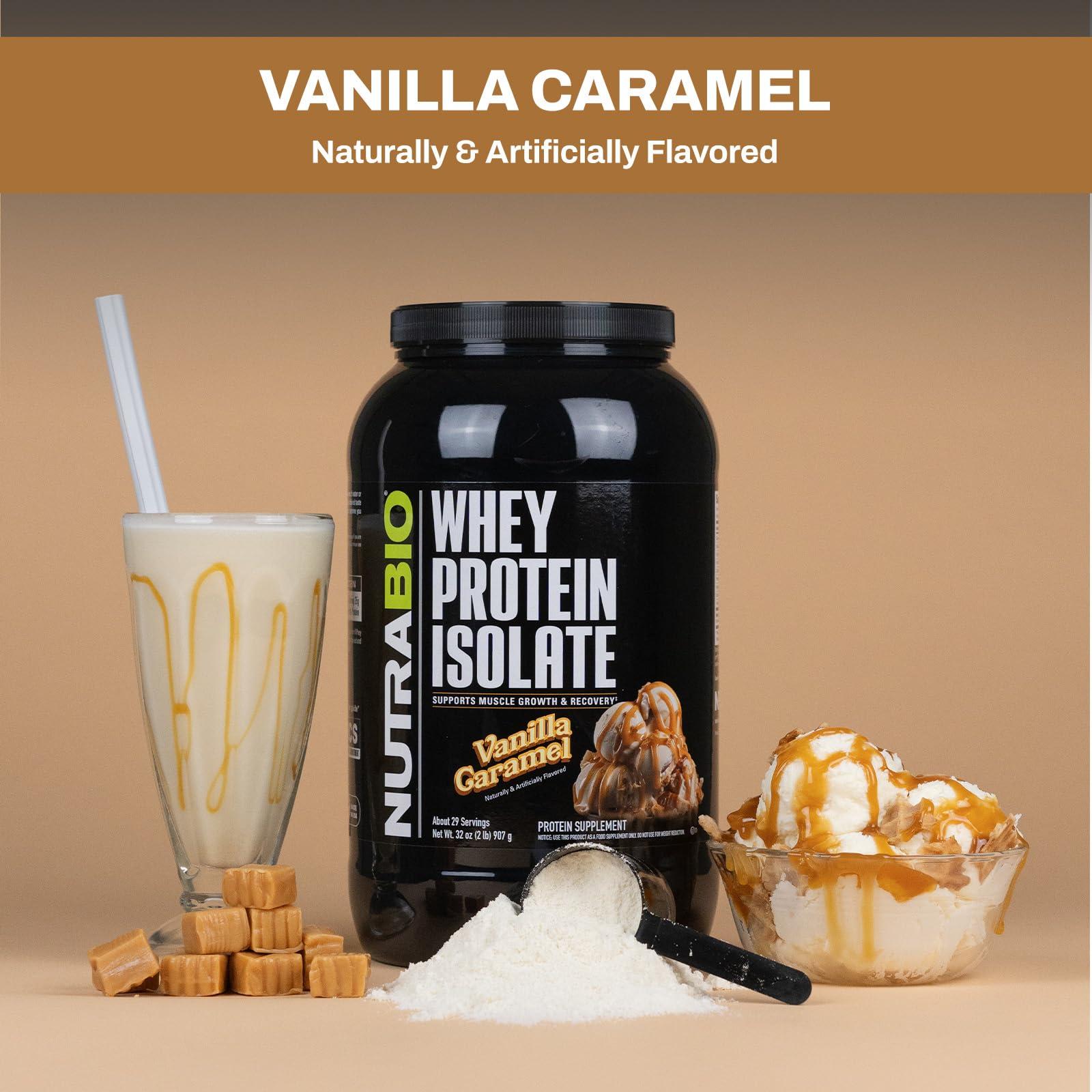 NutraBio NutraBio Whey Protein Powder Isolate Supplement 25g of Protein Per Scoop with Complete Amino Acid Profile - Soy and Gluten Free Protein Powder - Zero Fillers and Non-GMO - Vanilla Caramel- 2 Lbs.