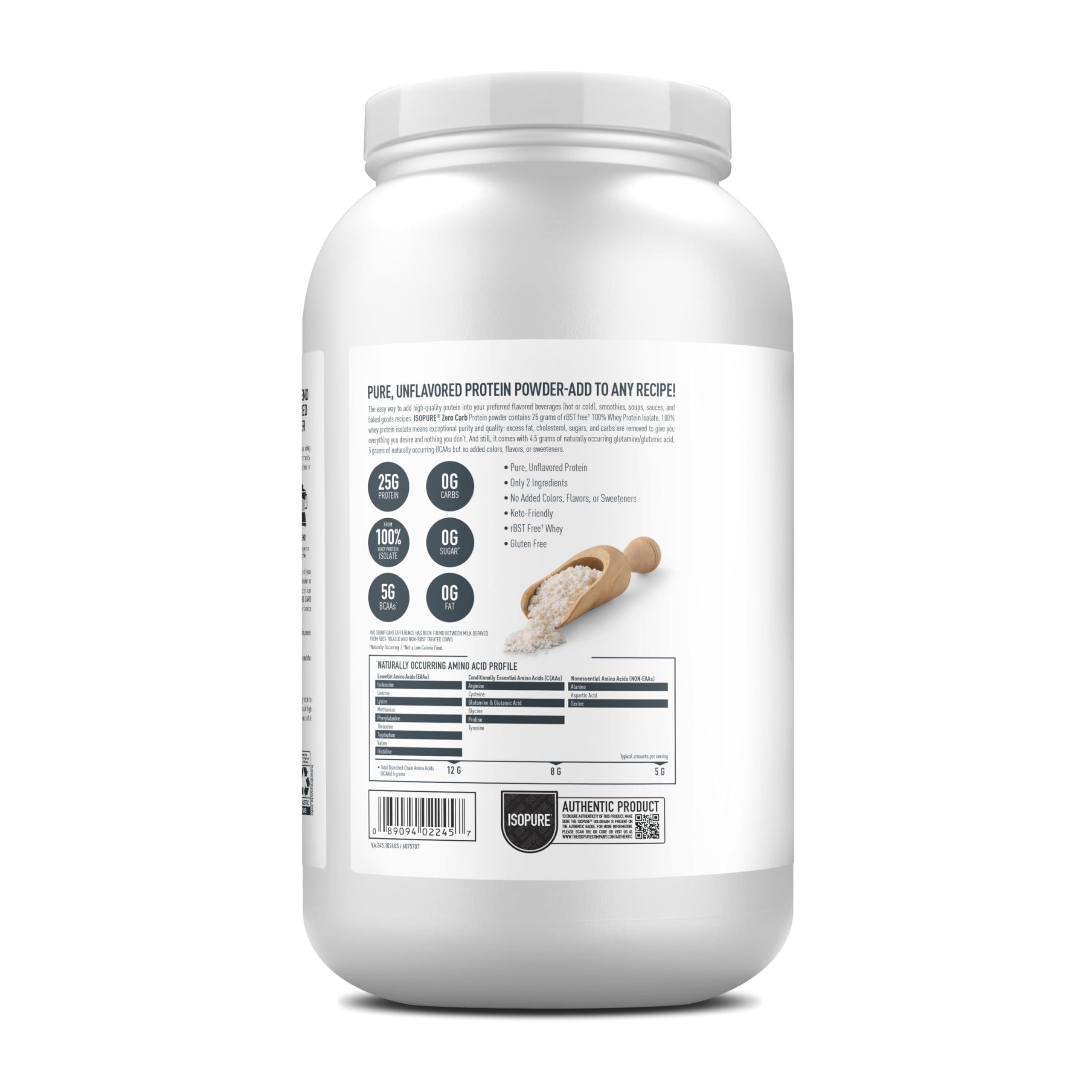 Isopure Isopure Unflavored Protein, 25g Whey Isolate, Zero Carb & Keto Friendly, 47 Servings, 3 Pounds (Packaging May Vary)