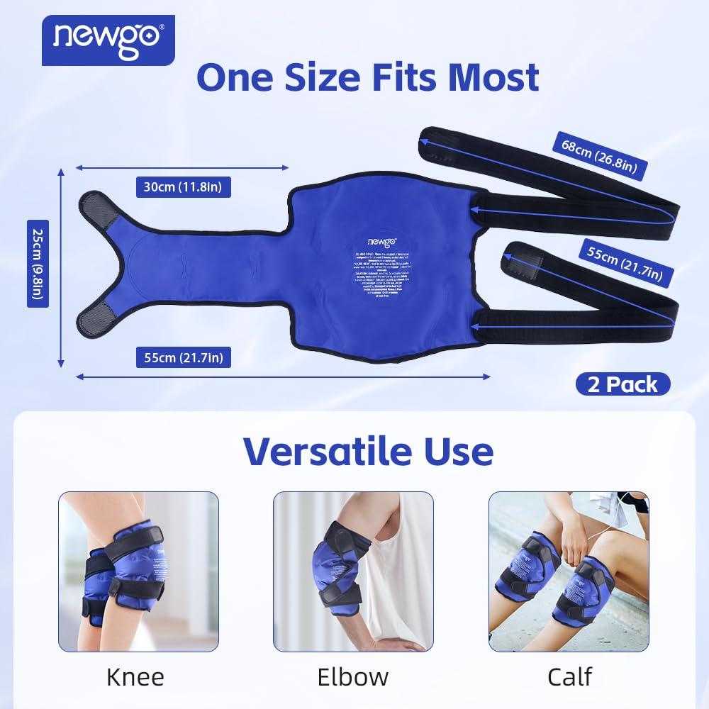 NEWGO NEWGO Ice Pack for Knee Replacement Surgery, Reusable Gel Cold Pack Wrap Around Entire Knee for Knee Injuries, Pain Relief, Swelling, Bruises (2Pack Blue)