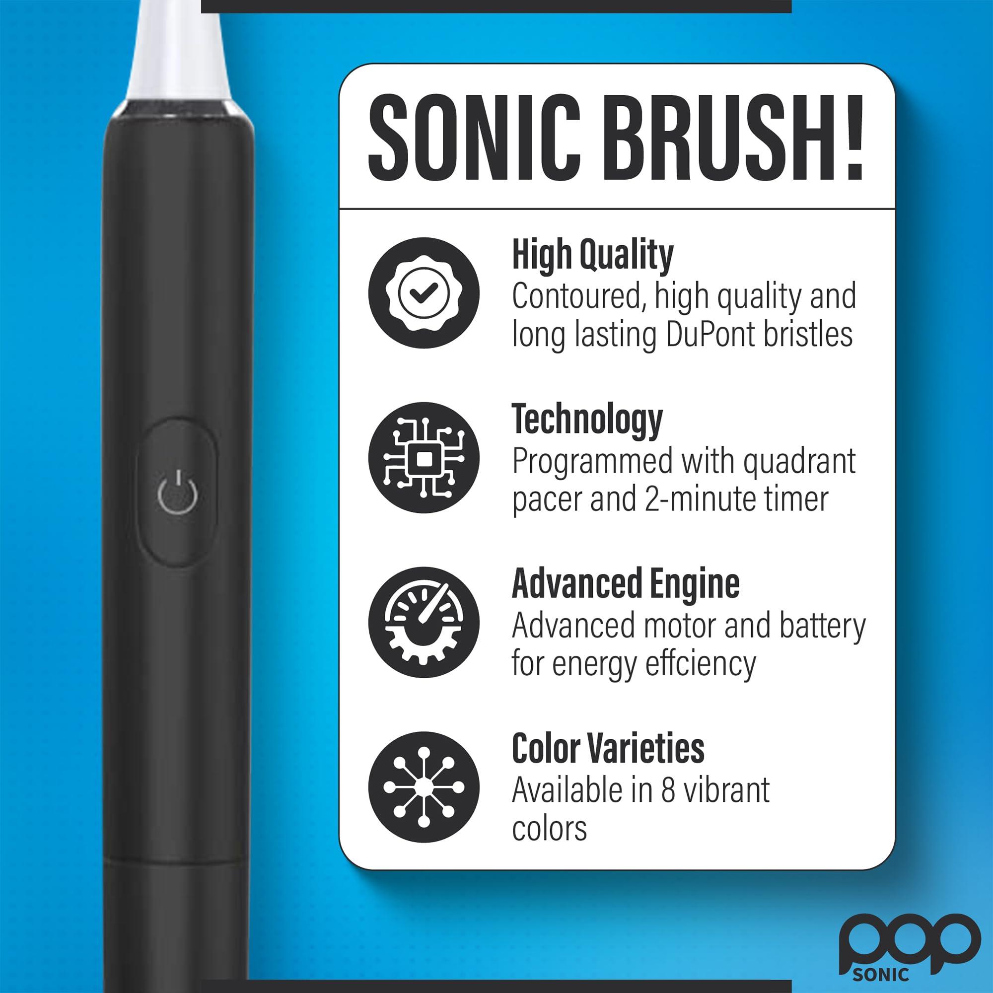 Pop Sonic Go Plus Sonic Toothbrushes for Adults w/Electric Toothbrush Case (Black) - Electric Toothbrush for Adults & Kids - Sonic Toothbrush w/ 2 Speeds - 18000-24000 Vibrations Per Minute