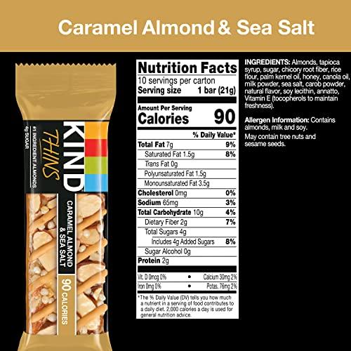 KIND KIND THINS Caramel Almond & Sea Salt Bars, 0.74 Ounce, Gluten Free, 4g Sugar, 10 Count (Pack of 6)