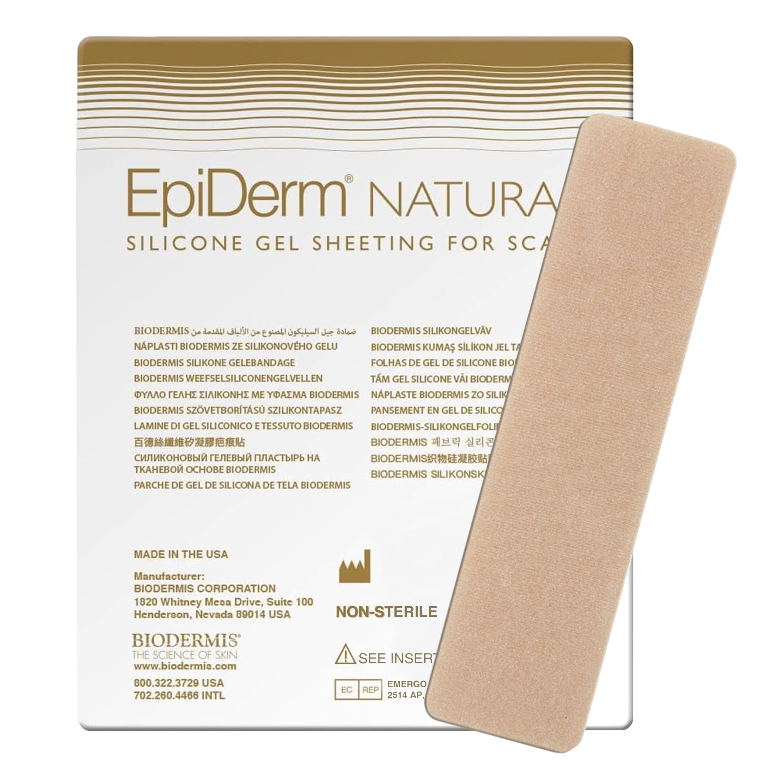BIODERMIS Epiderm Silicone Gel Scar Sheets - Premium-Grade Silicone Scar Sheets for Optimal Scar Care - Versatile, Flexible & Reusable - Ideal for C-Section, Tummy Tuck & Hysterectomy Scars - 1.4x6 in, Natural