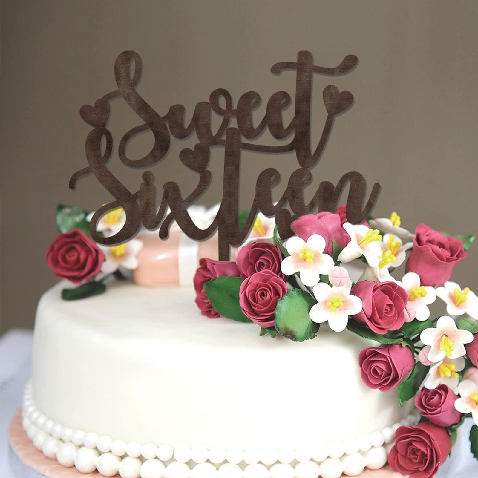 CustonCares Sweet 16 Cake Toppers 16th Happy Birthday Cake Topper Brown Wood Sixteen 16 Years Old Happy Birthday Party Favors Personalized Name Any Age Number 16th Anniversary Birthday Present For Family Friends