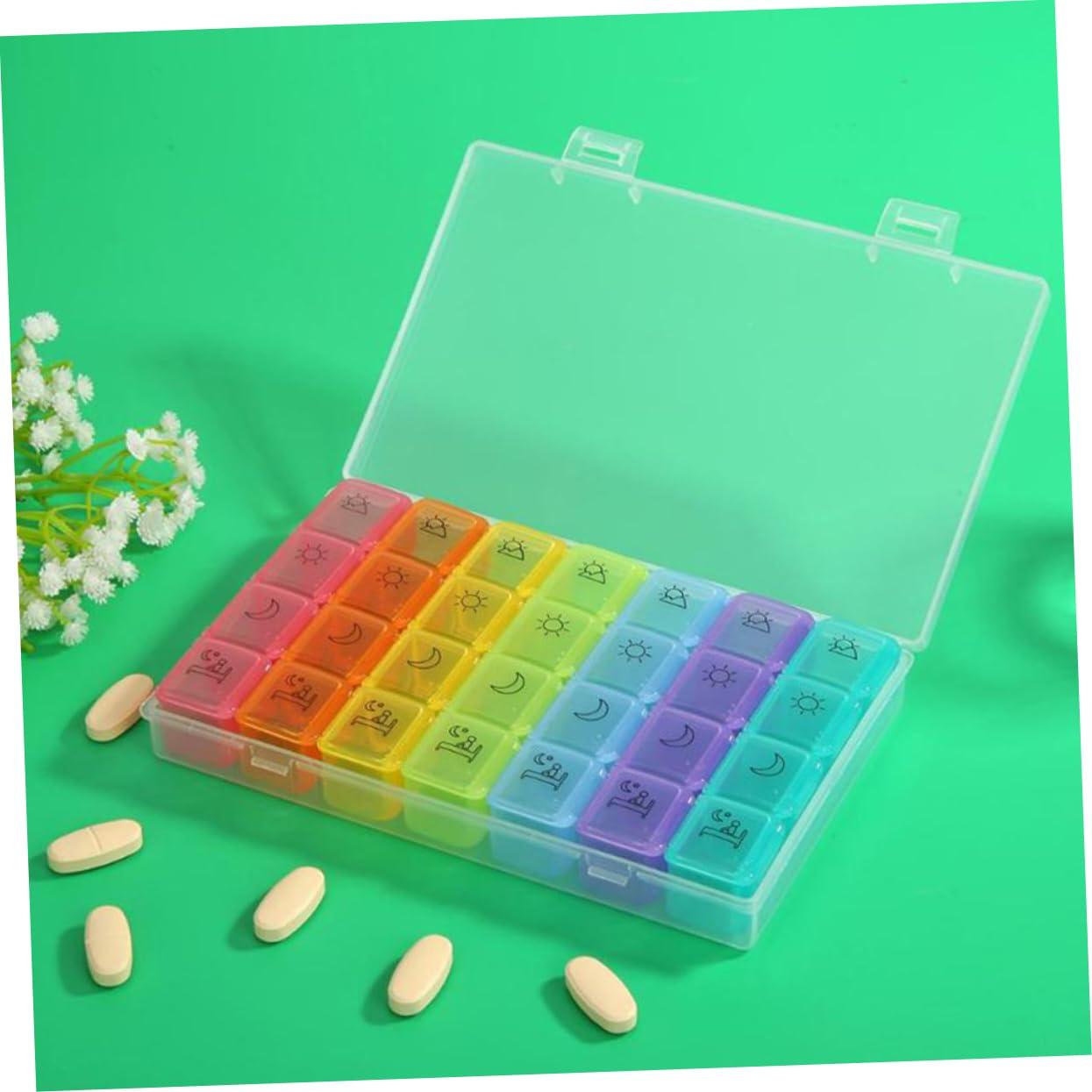 GOOHOCHY GOOHOCHY Portable Pill Box Organizer 28 Separate Compartments Dispensing Pill Organizer Daily Medicine Planner Box Plastic Medicine Dispenser