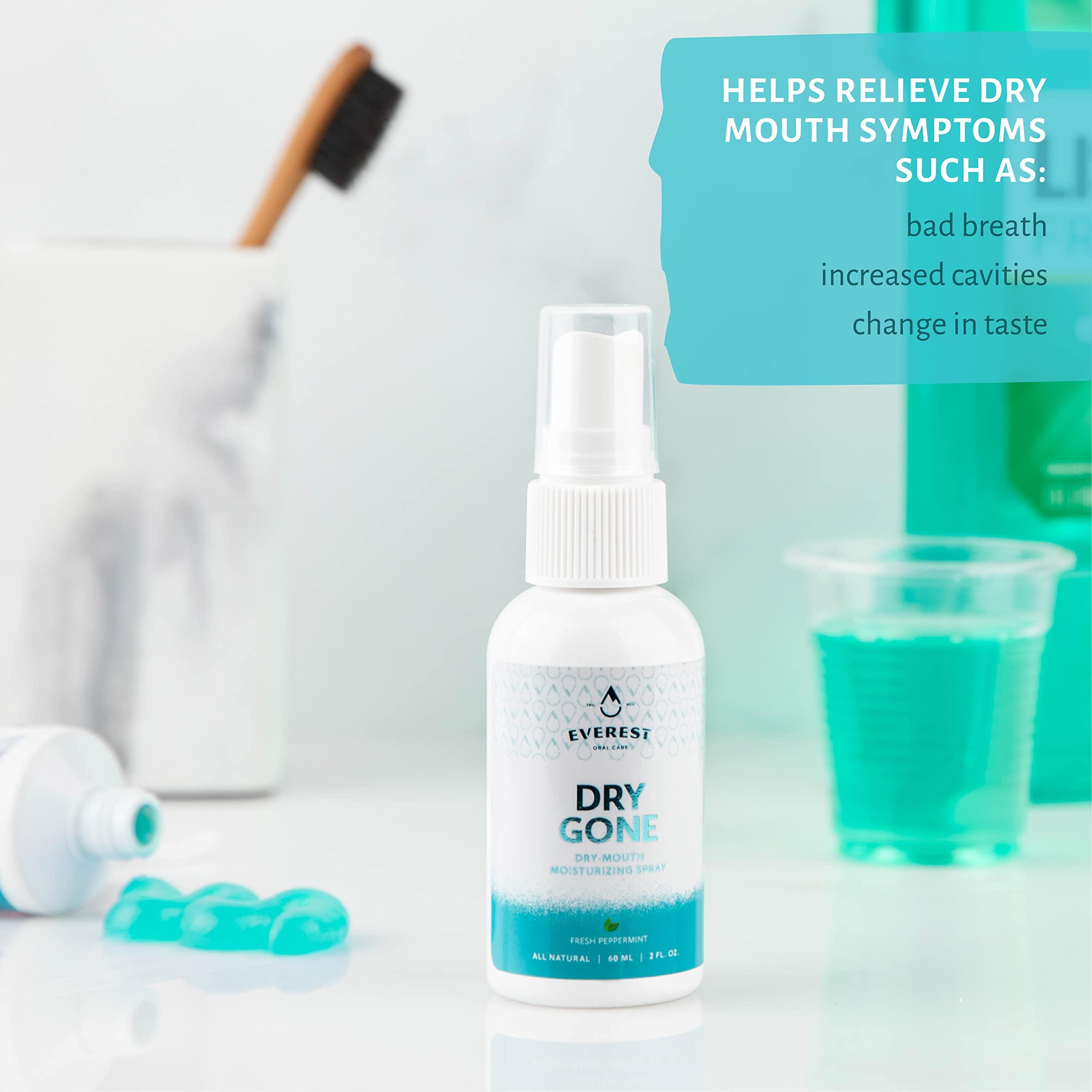EVEREST ORAL CARE Natural Dry Mouth Moisturizing Spray with Xylitol - Dry Gone Throat Moisturizer Provides Relief from Cotton Mouth with Neem, Peppermint Oil, & Herbal Extracts (2 Fl Oz)