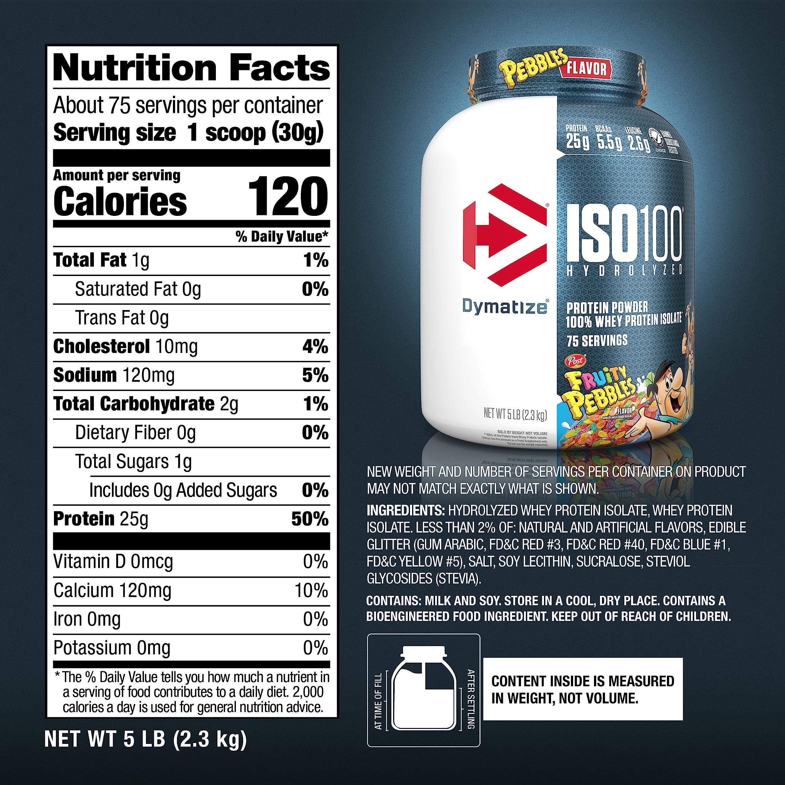 Dymatize Dymatize ISO100 Hydrolyzed Protein Powder, 100% Whey Isolate, 25g of Protein, 5.5g BCAAs, Gluten Free, Fast Absorbing, Easy Digesting, Fruity Pebbles, 5 Pound