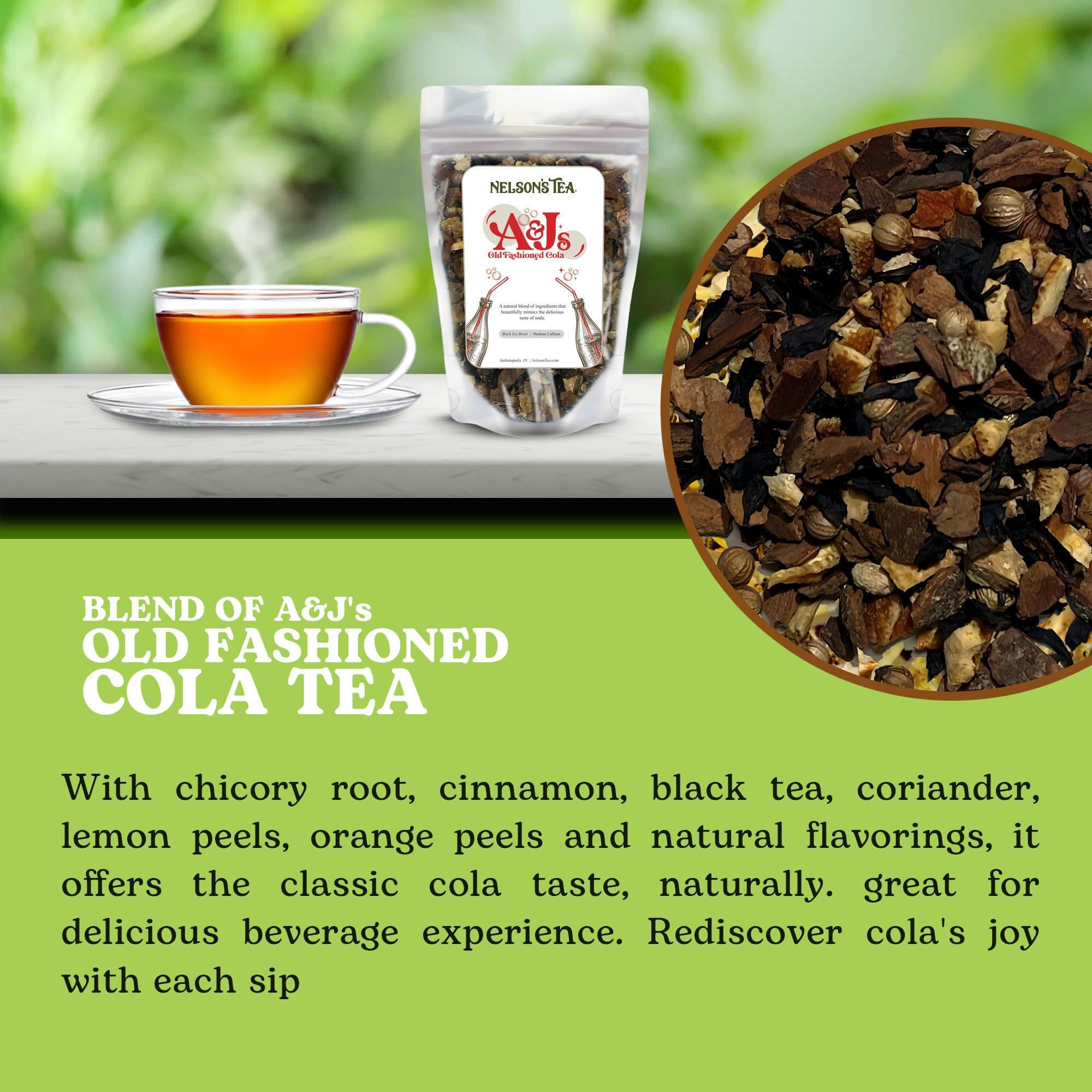 Nelson\'s Tea Nelson\'s Tea - A&J\'s Old Fashioned Cola Tea - Chicory Root, Cinnamon, Black Tea, Coriander, Lemon Peel, Orange Peel and Natural Flavoring - 16 Oz