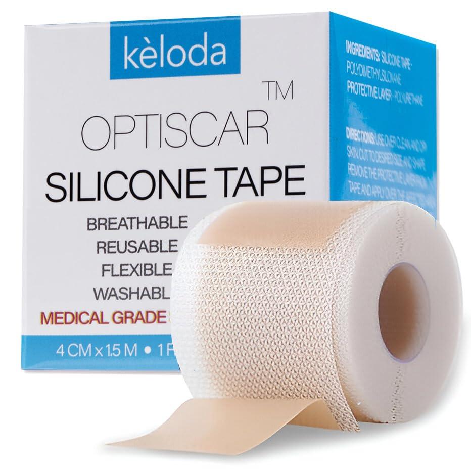 KÈLODA Silicone Scar Tape, Medical Grade Silicone Scar Sheets for Surgical Scars, Tummy Tuck, Lipo, C-Section Post Surgery Scar Treatment, Reusable & Breathable, 1 Roll (60 Sheets)
