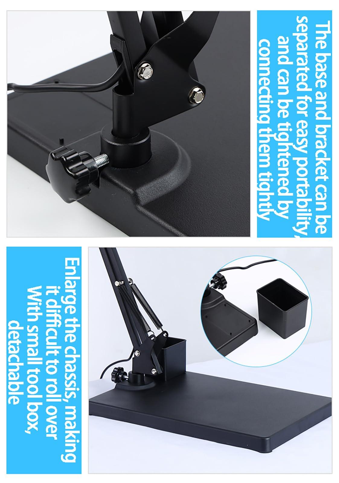 GLocKi Magnifying Glass with Light and Stand, 10X Magnifying Lamp, 5" Large Optical Glass Lens, Adjustable Swivel Arm Desk Magnifier for Hobby Reading