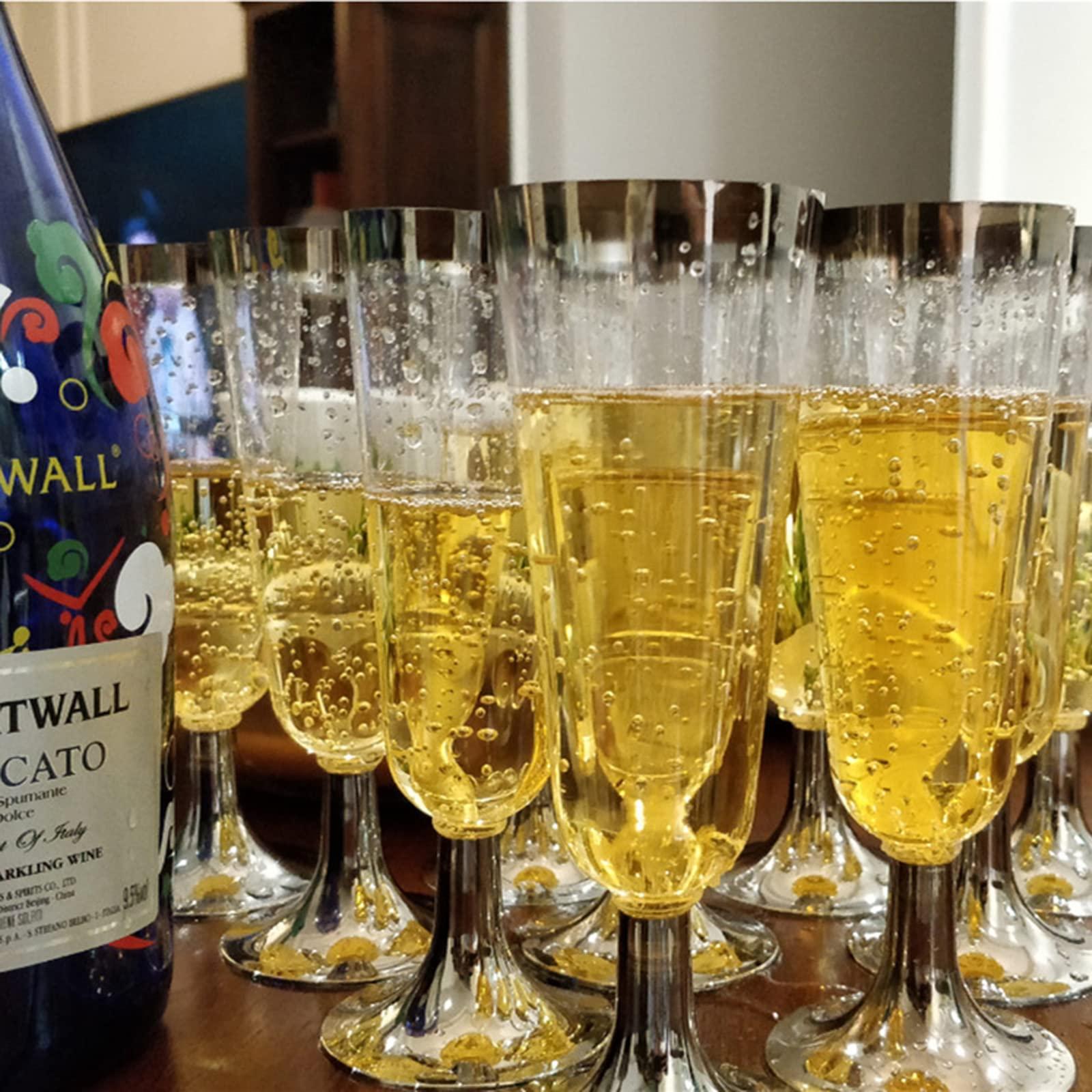 Ochine 6 Pack Plastic Champagne Flutes 5 Oz Plastic Champagne Glasses Clear Unbreakable Toasting Glasses Disposable Wedding Party Cocktail Cups Disposable Wine Glasses Reusable Perfect for Wedding Or Party