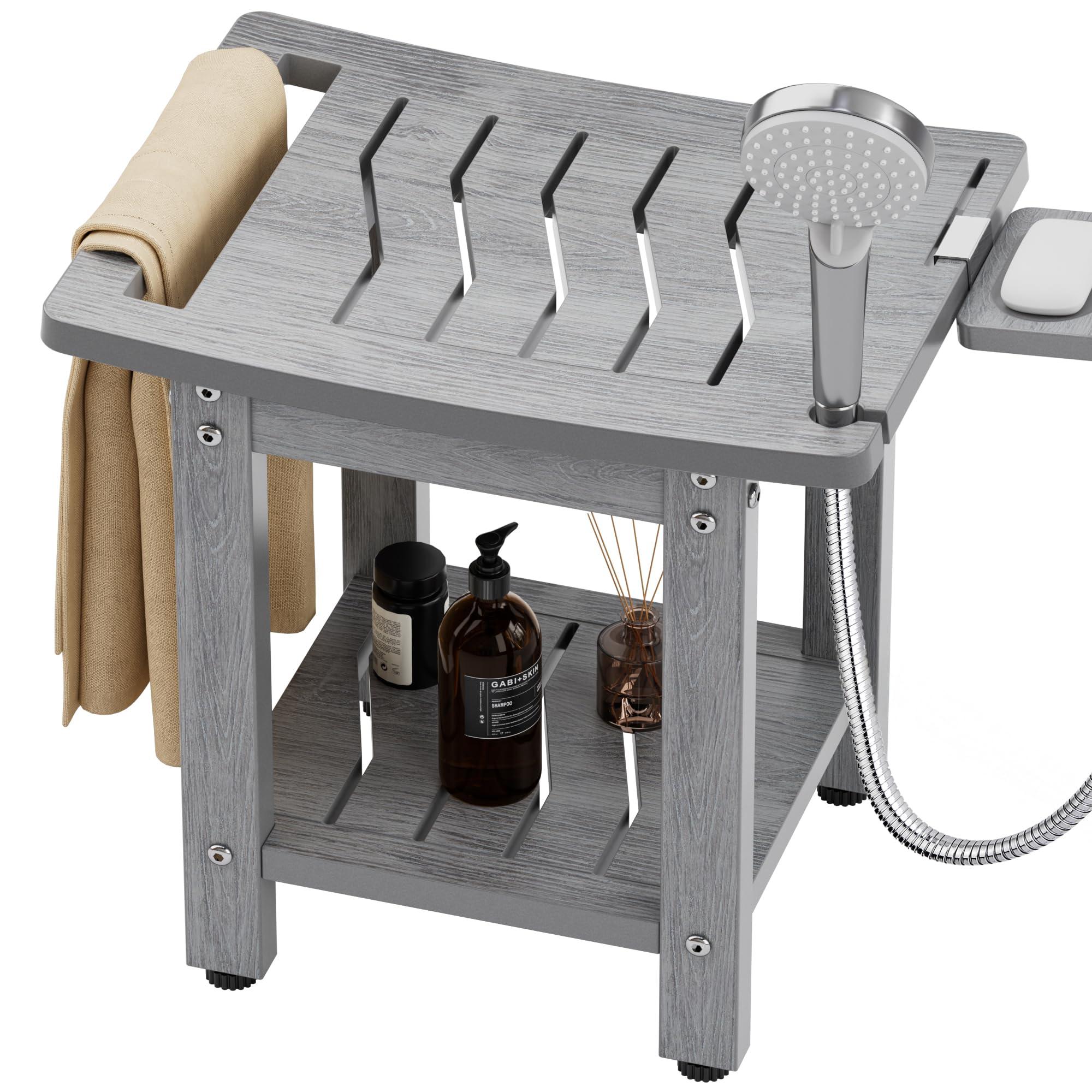 YEFU Elderly Shower Chair for Inside Shower: Shower Stool Waterproof Plastic Grey Small for Shaving Legs Bathtub Small Spaces - Shower Bench Seat for Adults Seniors Disabled