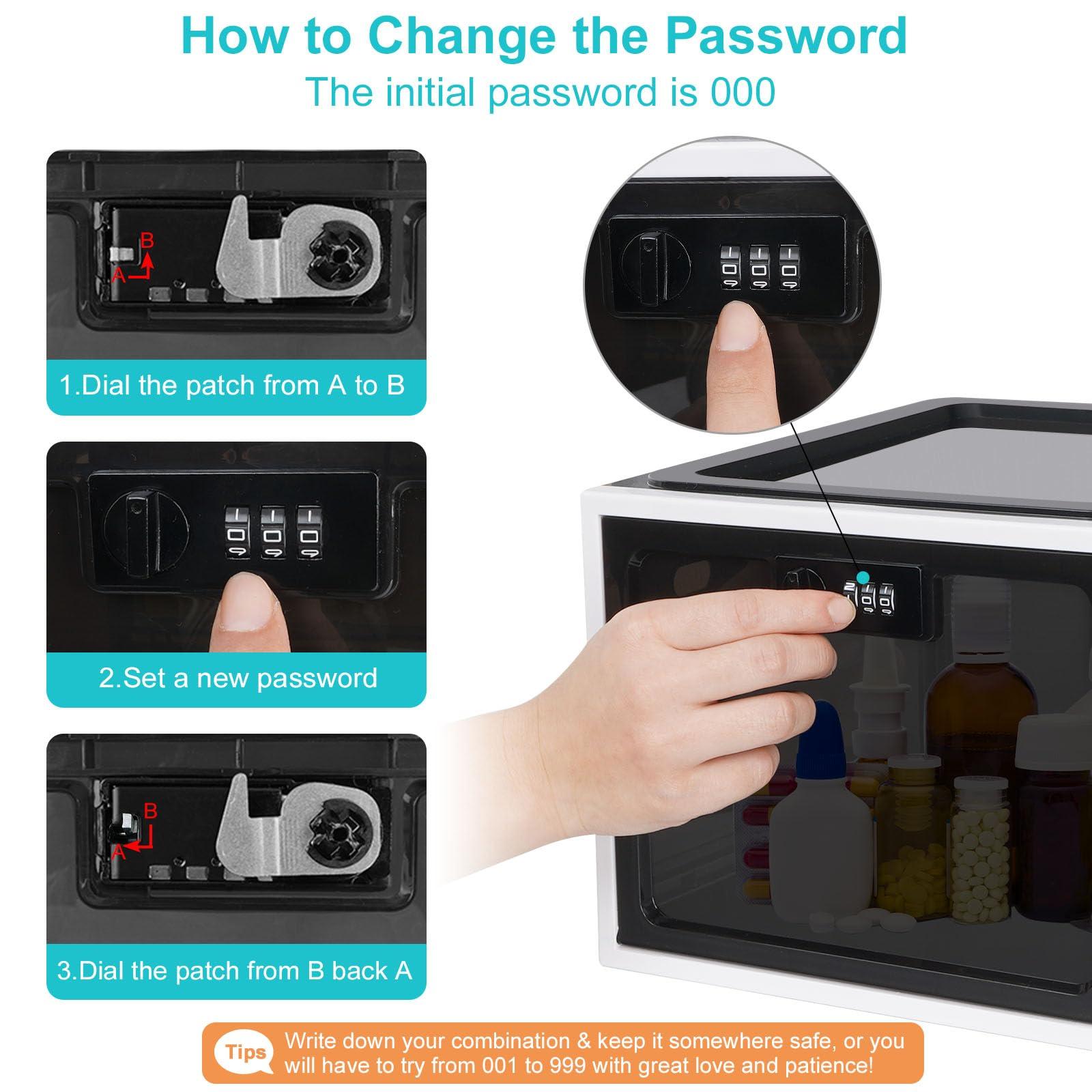 Gemaxvoled Medicine Lock Box for Safe Medication, Premium Material Lockable Storage Box Locking Organizer Bin with Combination Code for Fridge Food/Snacks/Phone/Tablet Jail/Home/Office Storage Lockers