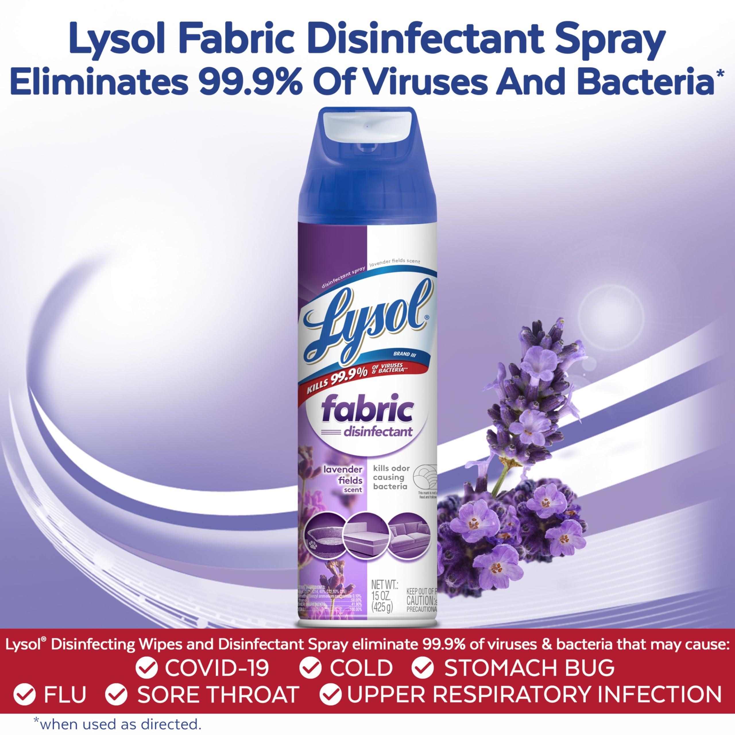 Lysol Lysol Fabric Disinfectant Spray, Sanitizing and Antibacterial Spray, For Disinfecting and Deodorizing Soft Furnishings, Lavender Fields 15 Fl. Oz (Pack of 3)