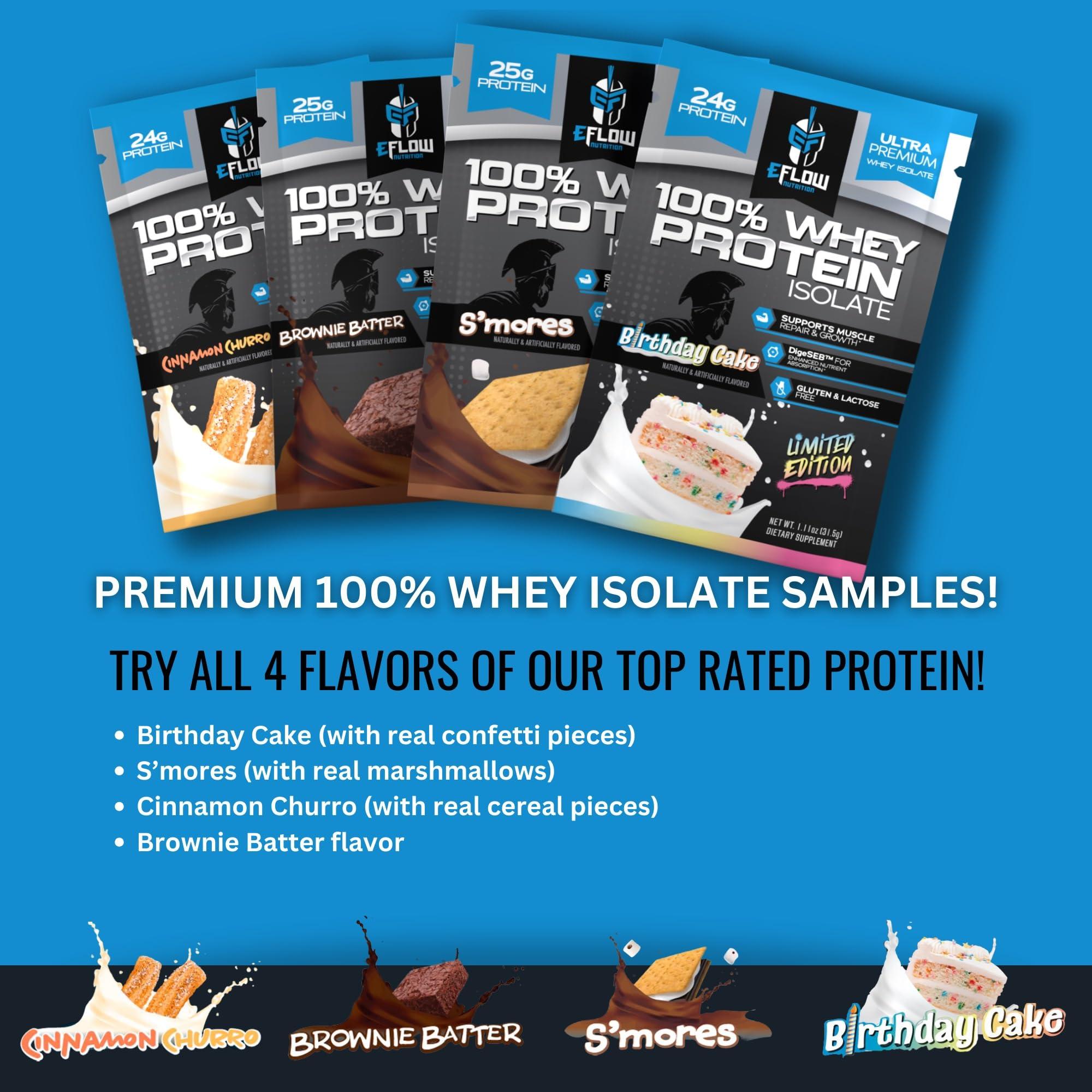 eFlow Nutrition eFlow Nutrition Whey Protein Sample Variety - Isolate Protein Powder Samples, Low Calorie, Fast-digesting, Premium Quality, Travel Packs, Low Carb (4 Pack)