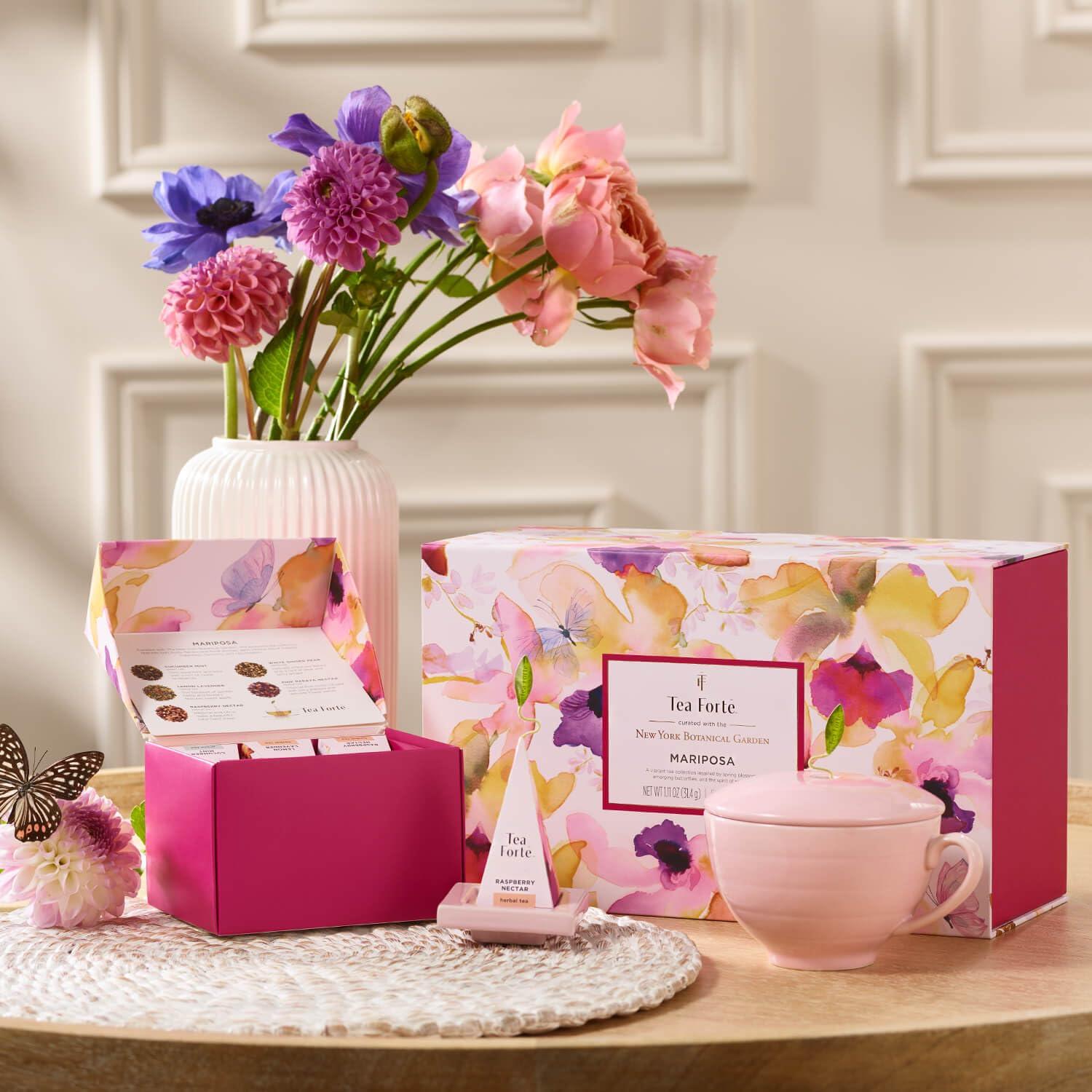 Tea Forte Tea Forte Mariposa Gift Set with Cafe Cup, Tea Tray and 10 Handcrafted Pyramid Tea Infuser Bags