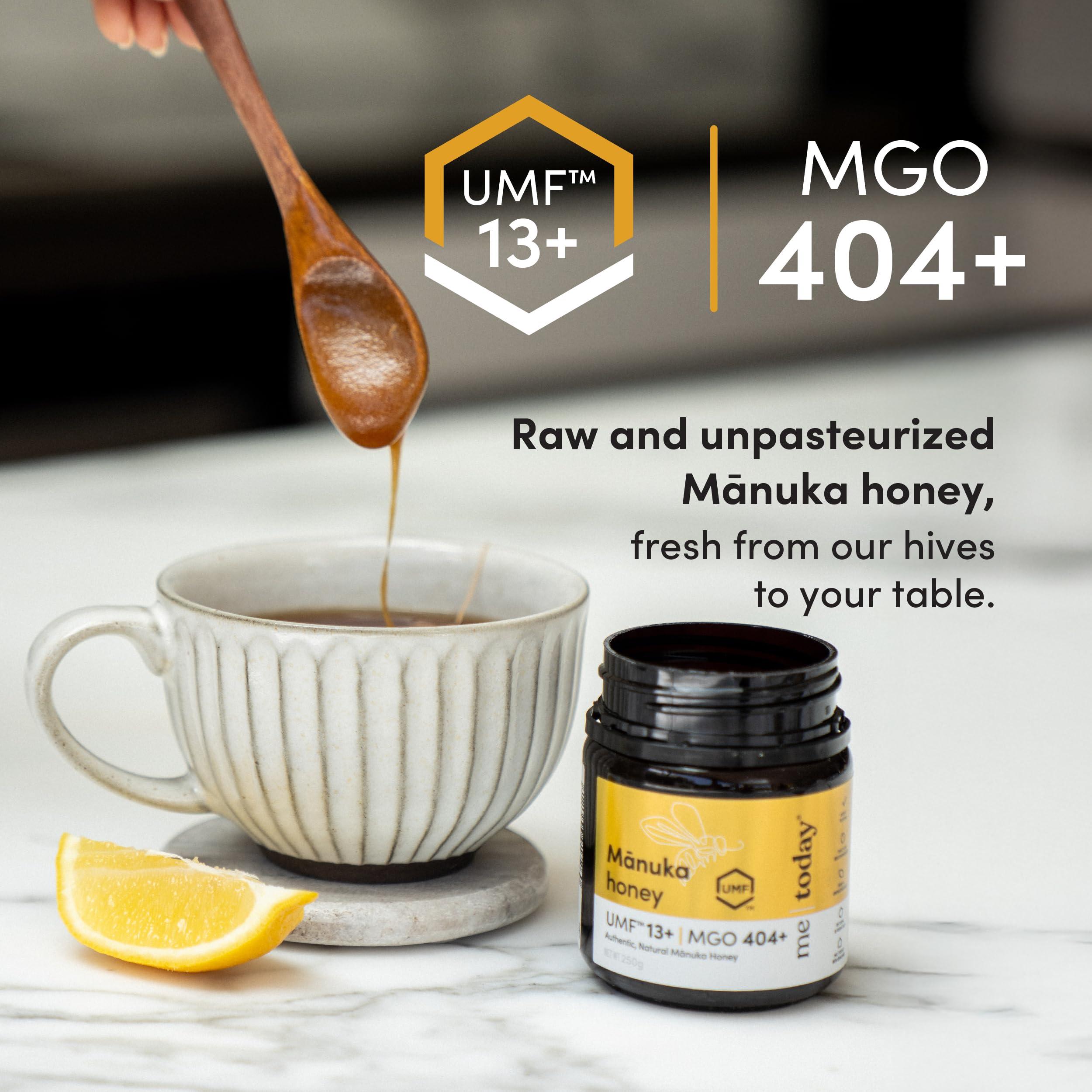 me today Me Today Manuka Honey, UMF 13+/MGO 404+ from New Zealand Authentic, Raw & Unpasteurized Honey | Raw Manuka Honey for Daily Wellness Support | Delicious Honey Crafted by Bees in 8.8oz