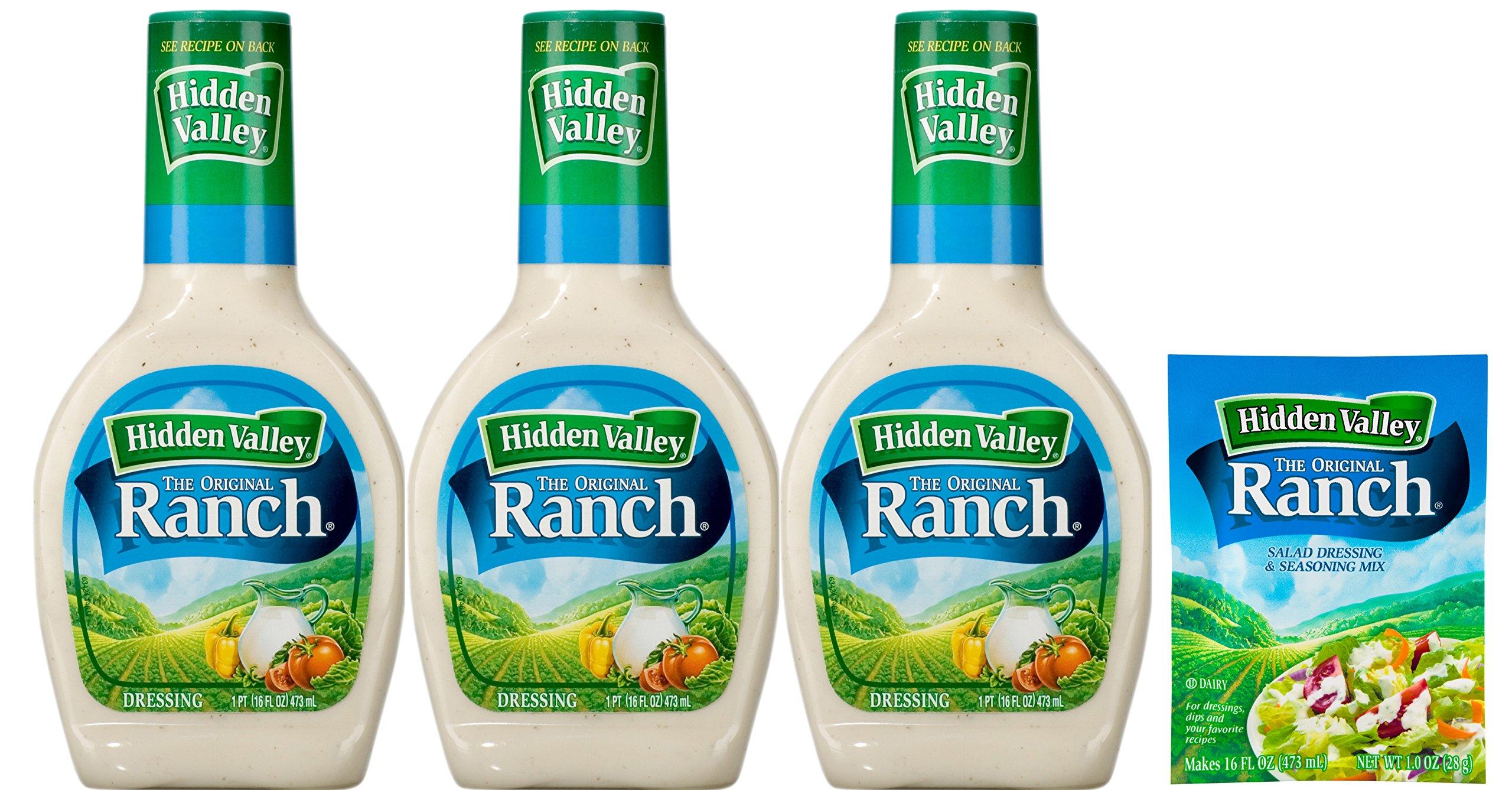 Hidden Valley Hidden Valley Original Ranch Dressing, 16 Fluid Ounce Bottle, Pack of 3, Plus Hidden Valley Original Ranch Seasoning and Salad Dressing Mix, 1 Oz Packet