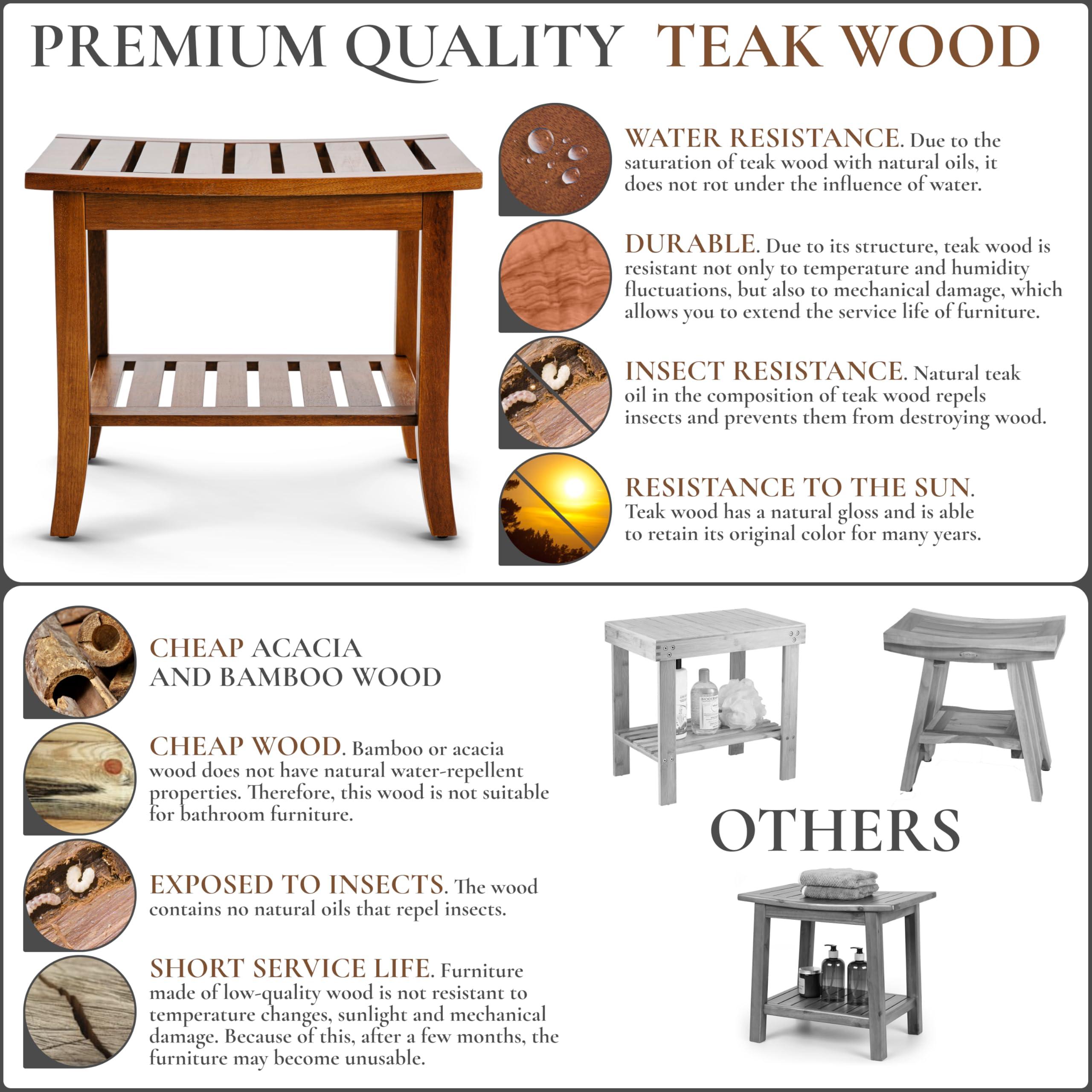 Teak shower bench Teak Shower Bench with Storage Shelf, Shower Stool for Inside Shower, Waterproof Shower Bench Seat, Shower Chair for Inside Shower, Wood Bench, Bathroom Bench, Wooden Stool for Adults Sitting