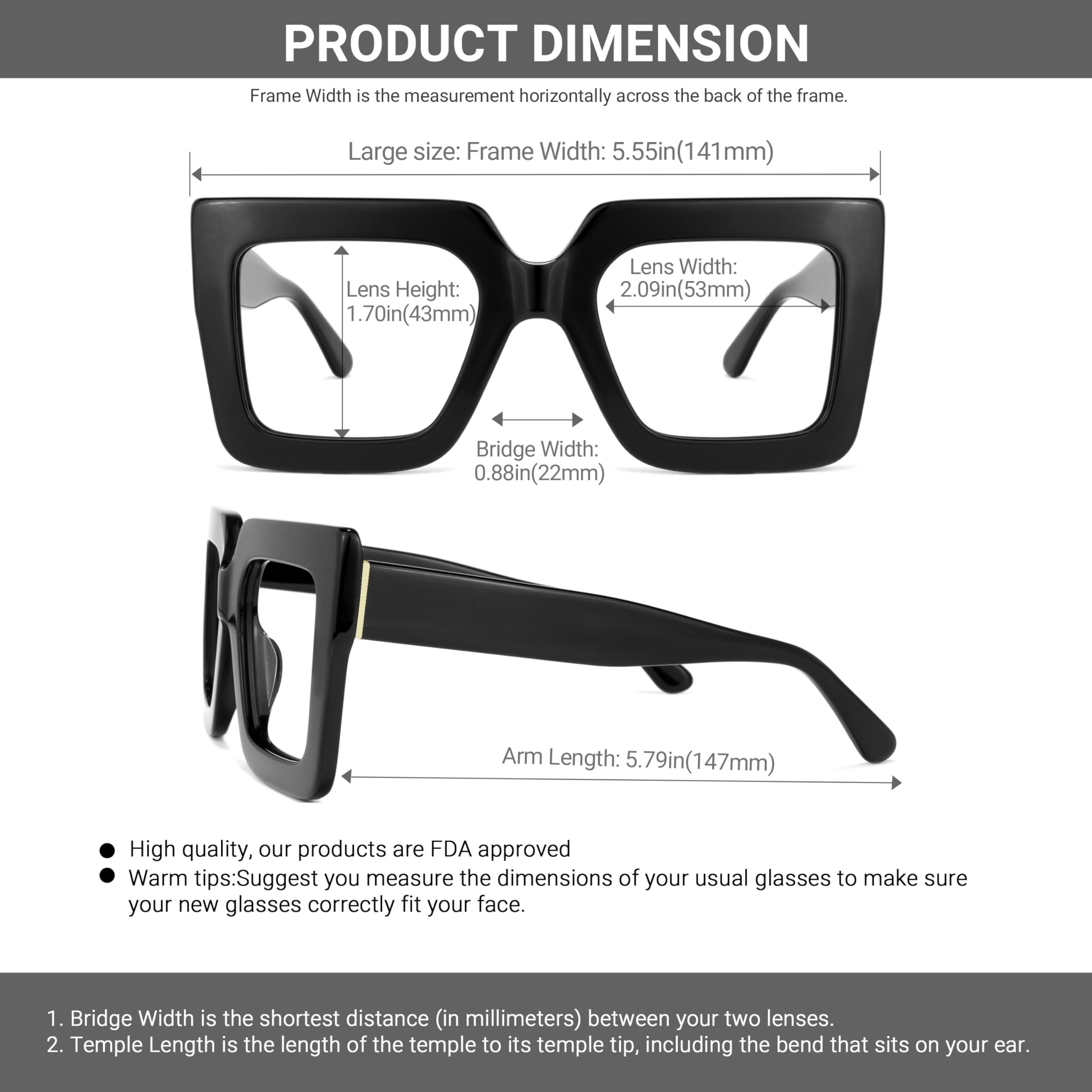 VOOGLAM VOOGLAM Oversize Square Reading Glasses For Women Men Anti Blue Light UV Eyestrain Readers Eyewear Charisse VFPO306-02 3.0X Strength