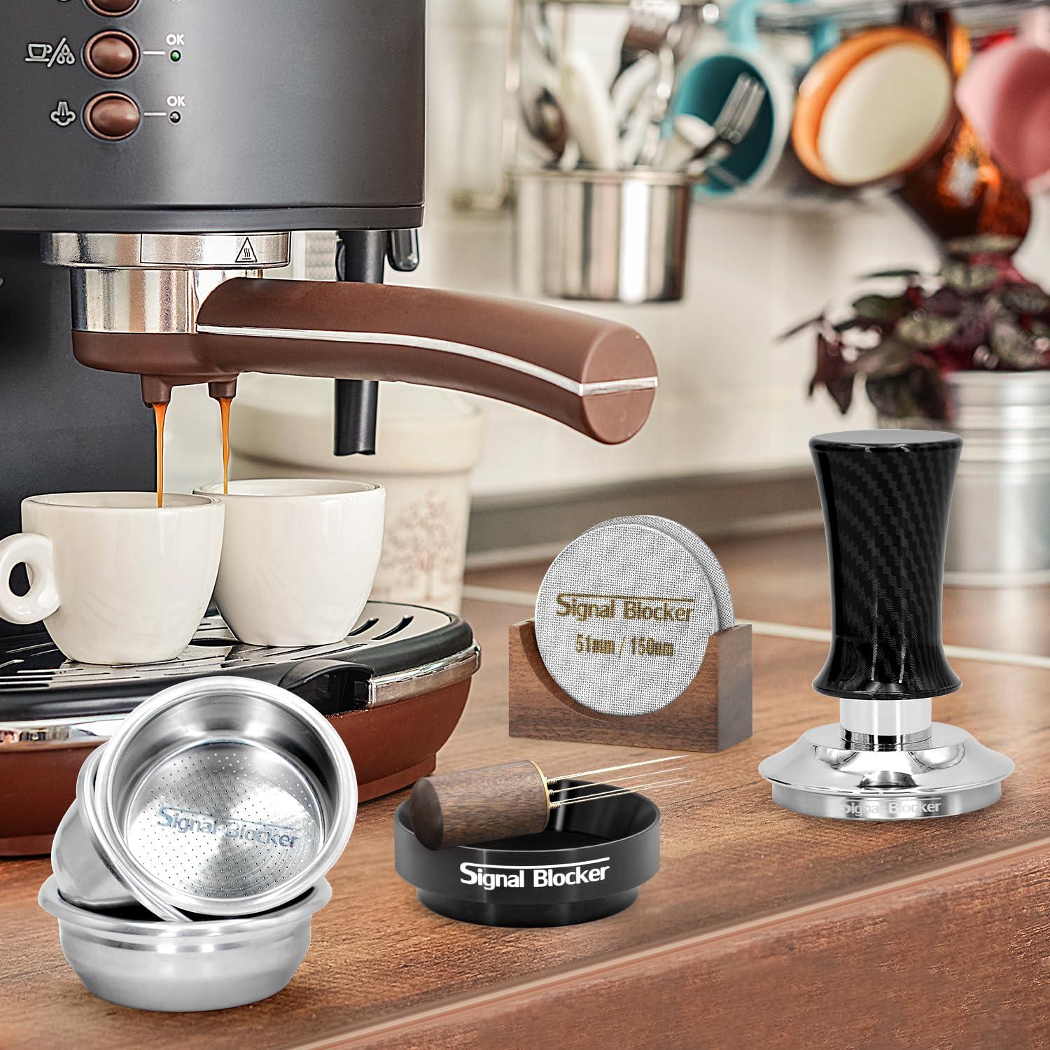 signal blocker 51mm Portafilter Basket Espresso Filter : 2 Cup Coffee Filter Basket Fits Breville and Most 51mm Portafilter - 304 Stainless Steel | Espresso Machine Accessories Bundle Including 51mm Puck Screen