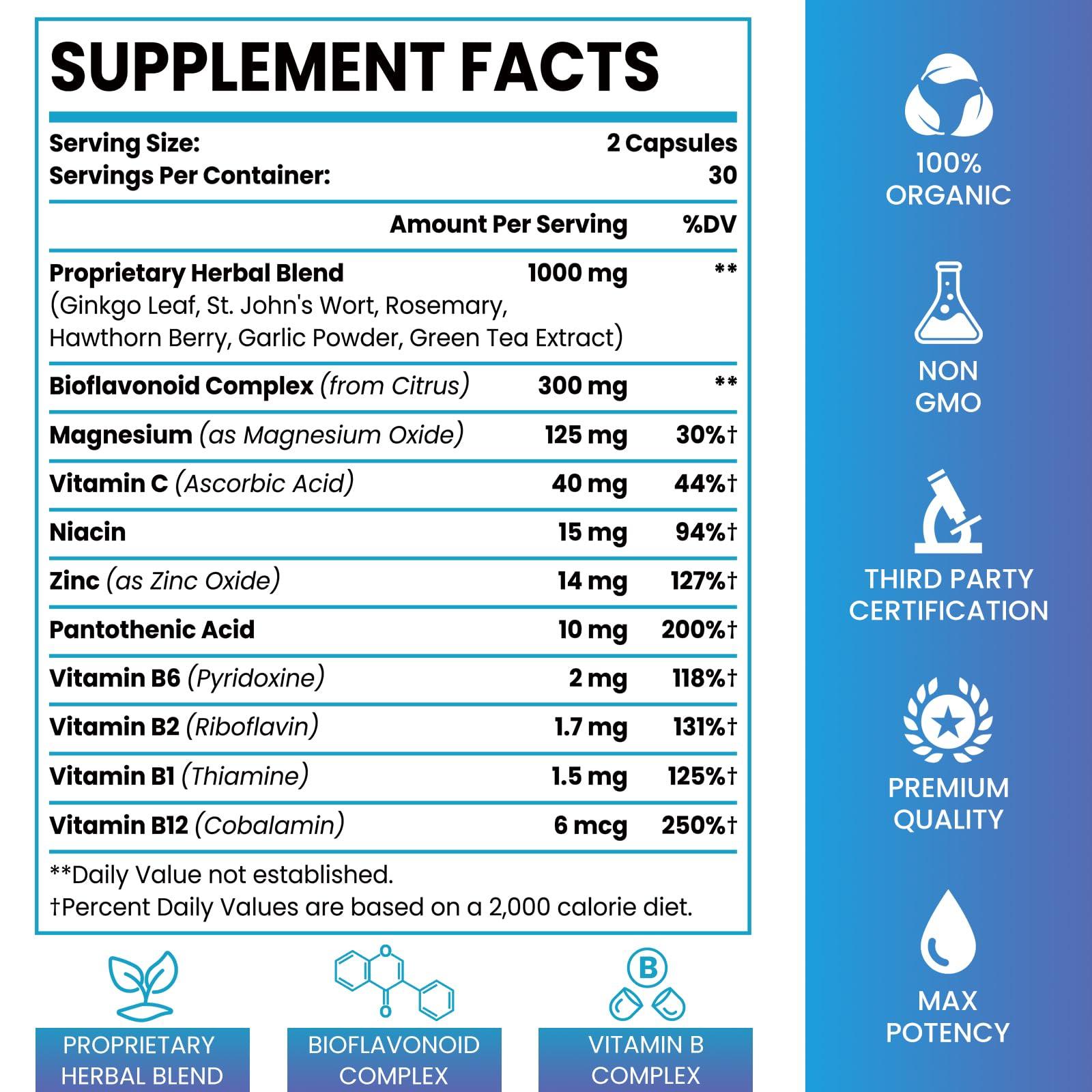 Elikadur 1500 MG Tinnitus for Ringing Ears, Tinnitus Supplement for Ear Ringing, Proprietary Herbal Blend, Ear Tinnitus for Women Men, (60 Caps, 2-Pack)