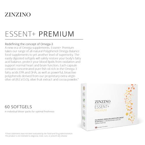 ZINZINO Zinzino - Essent+ Premium, Advanced Polyphenol Omega Balance with Fish Oil, Glycerin, Cold-Pressed Extra Virgin Olive Oil, Vitamin D - 60 Softgels