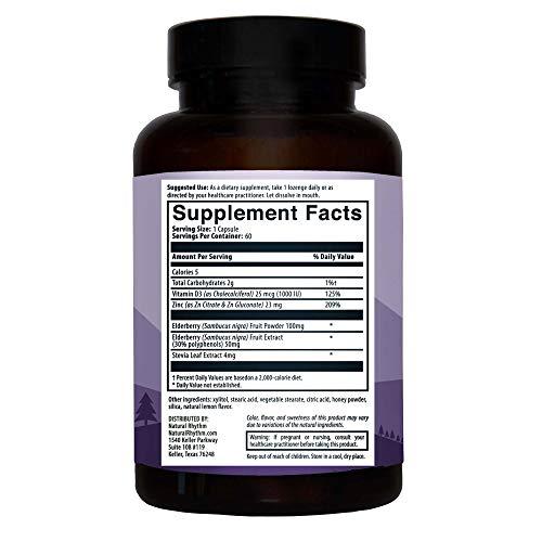 Natural Rhythm Natural Rhythm Ah Chews! Immune Booster Lozenges for Kids and Adults, No Added Sugar, with Elderberry, Zinc & Vitamin D3, 60 Capsules