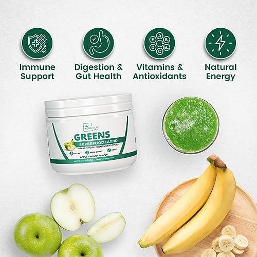 My Adventure to Fit Green Superfood Powder for Digestion & Gut Health - Keto Friendly Superfood Greens Blend Powder for Immune Support - Powdered Greens Supplement for Immune Boost - Apple Banana Flavor