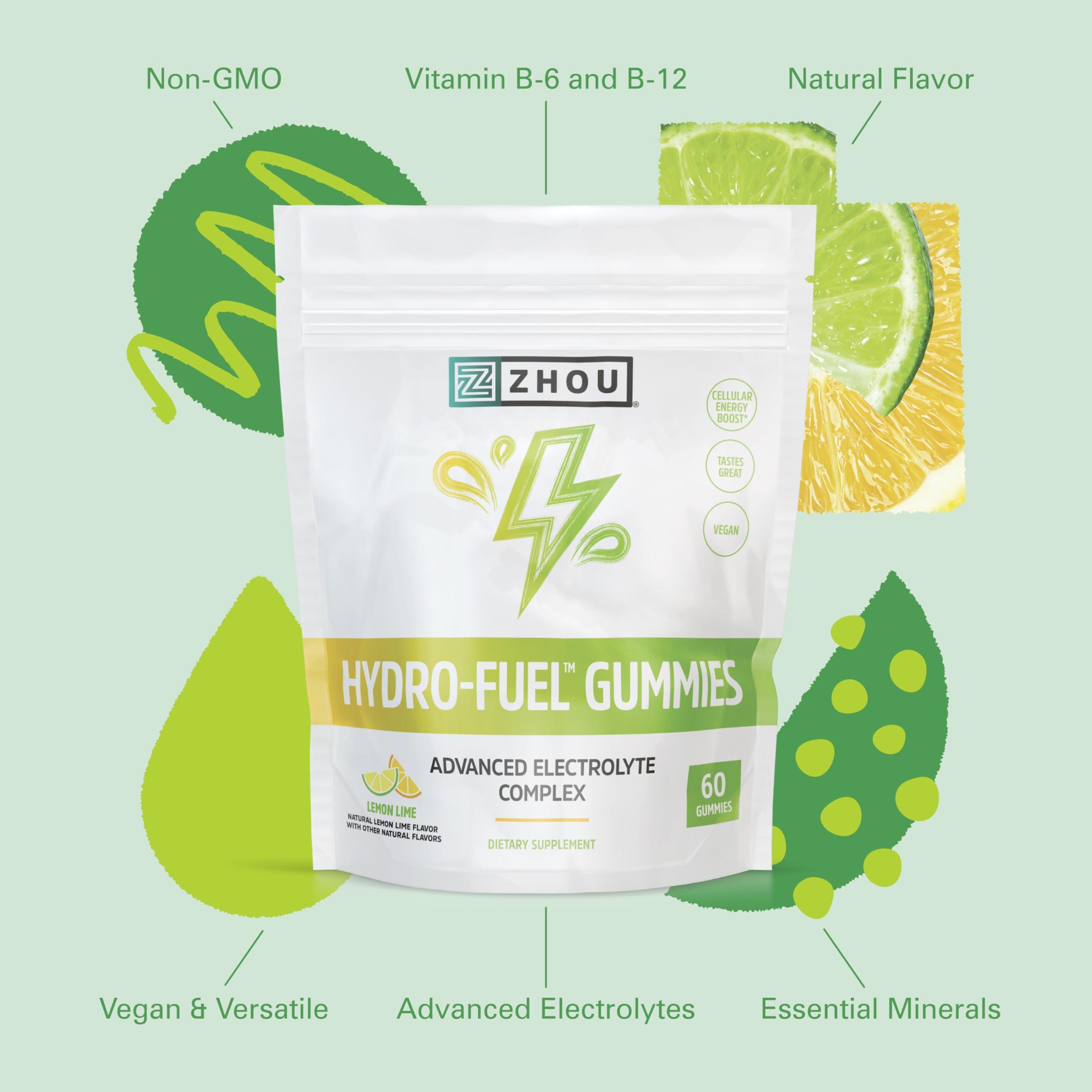 ZHOU Zhou Nutrition Hydro-Fuel Electrolyte Gummies - Advanced Electrolyte Complex - Hydration and Cellular Energy Support Supplements - Vegan, 20 Servings, 60 Gummies