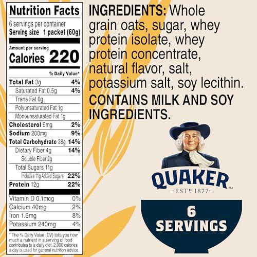 Quaker Quaker Quaker Instant Oatmeal, Protein Maple Brown Sugar, 6 Count